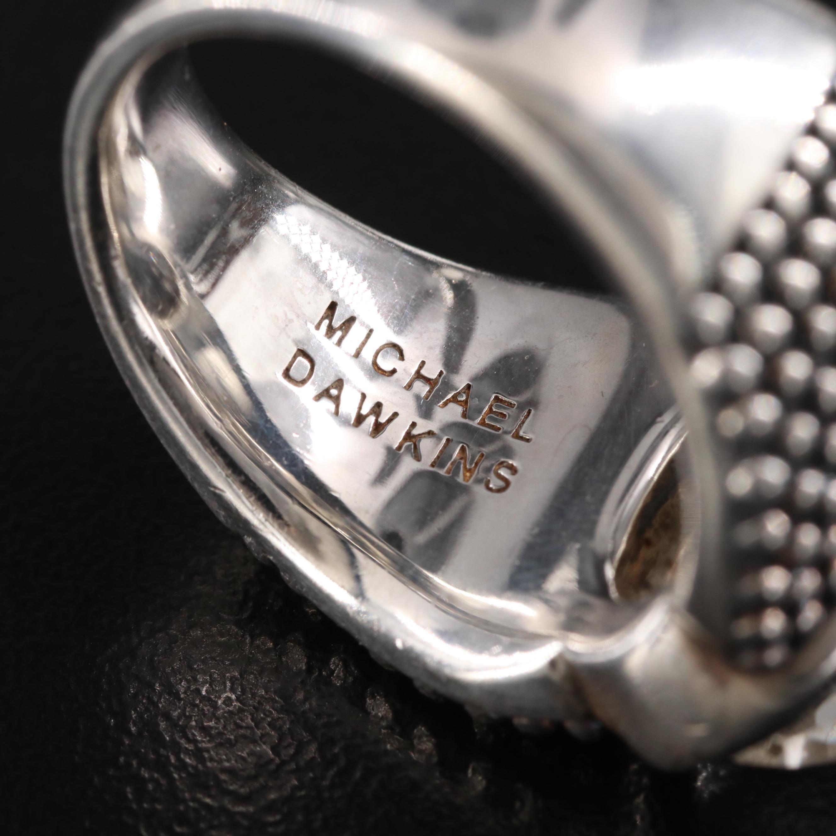 Michael Dawkins Sterling Rings with Rock Quartz, Druzy and Amazonite