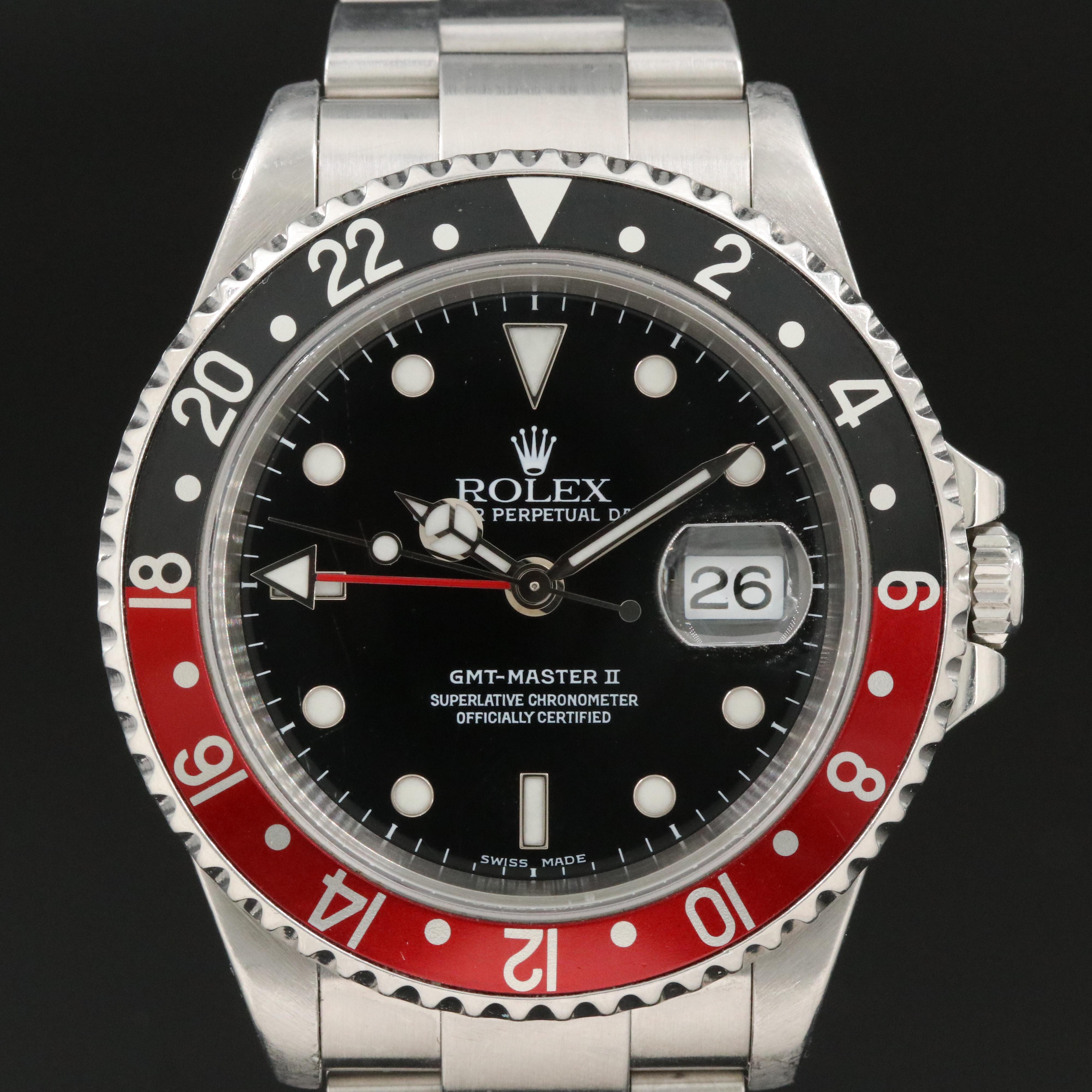 2000 Rolex GMT-Master II Red and Black "Coke" Bezel Watch