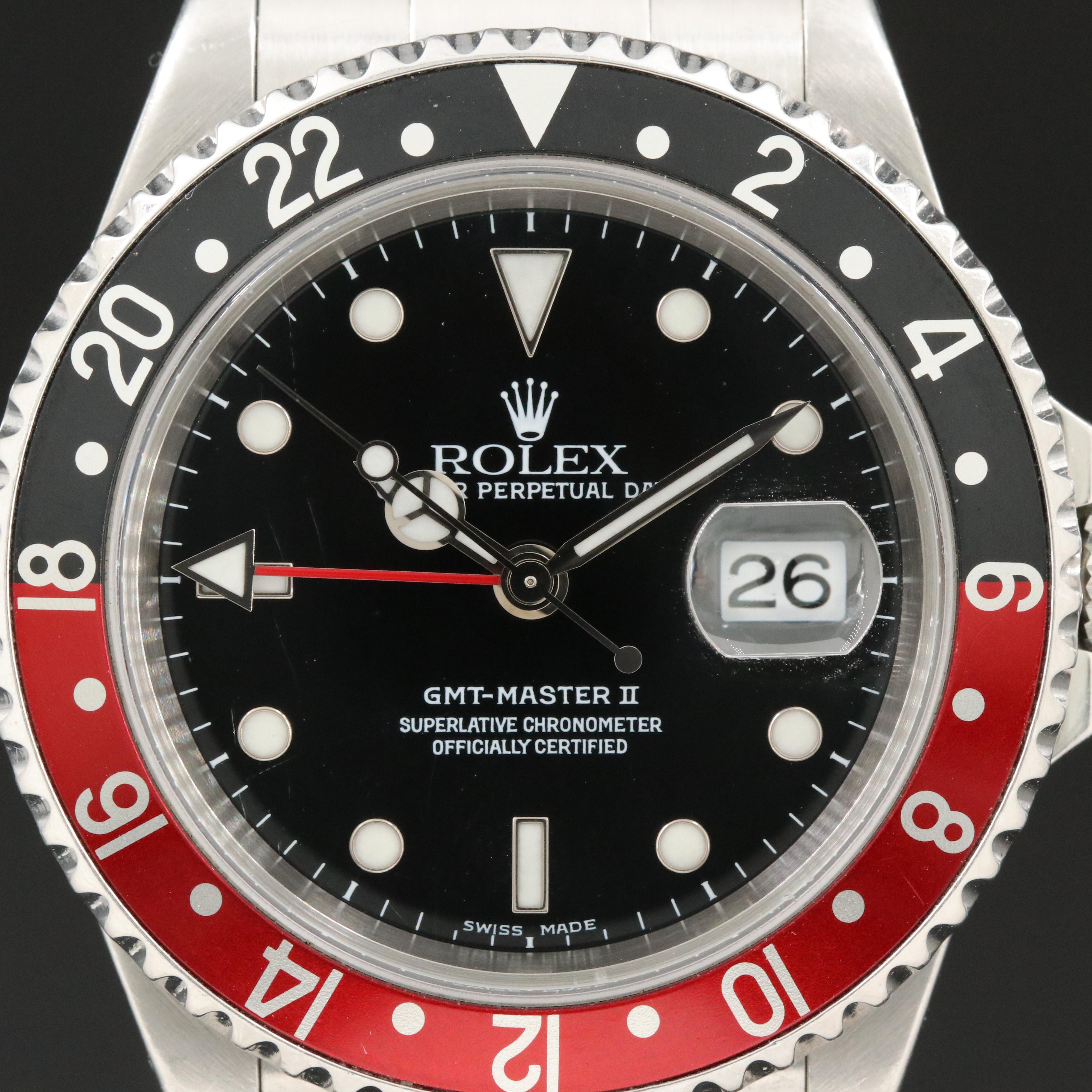 2000 Rolex GMT-Master II Red and Black "Coke" Bezel Watch