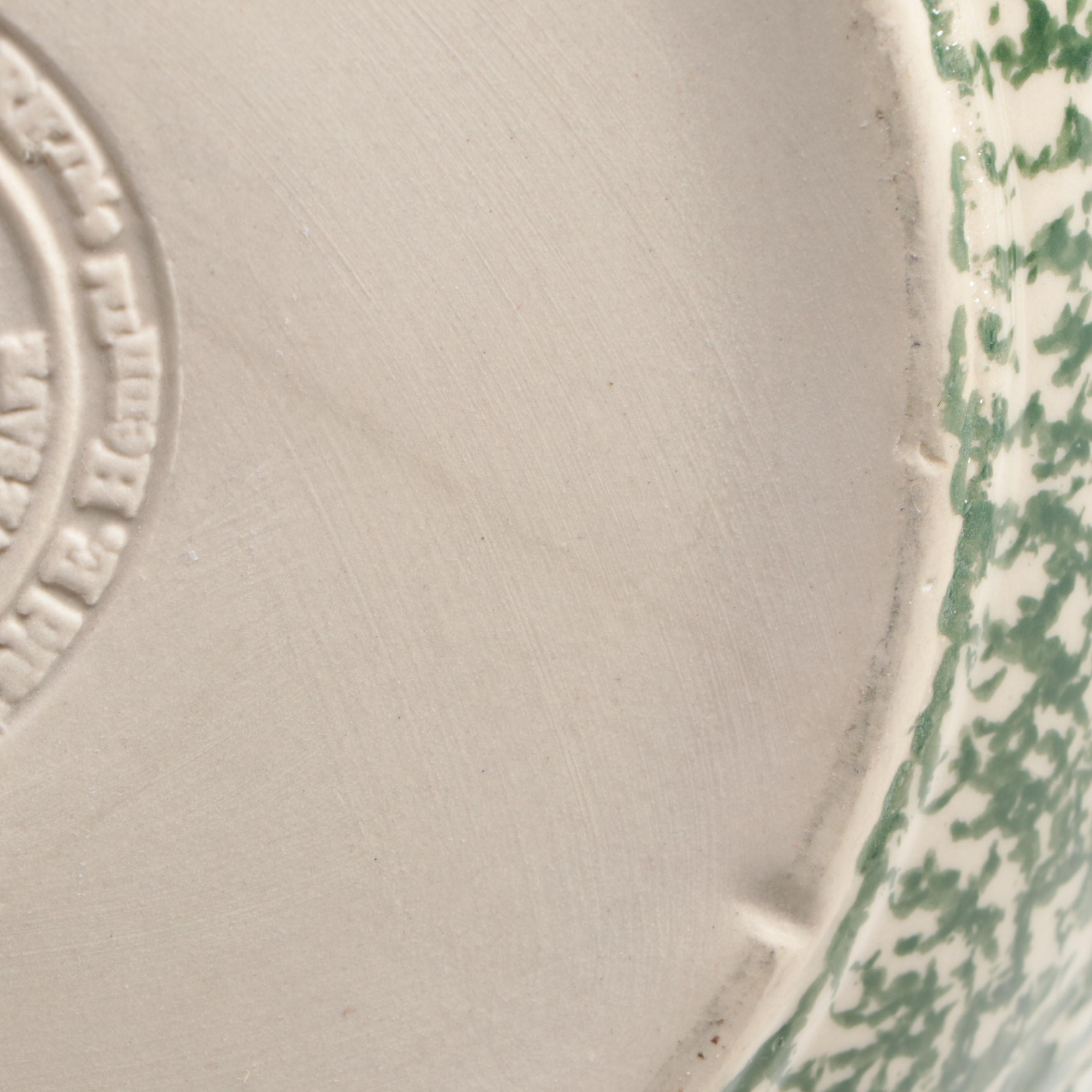 Roseville Pottery Green Spongeware Serving and Soup Bowls