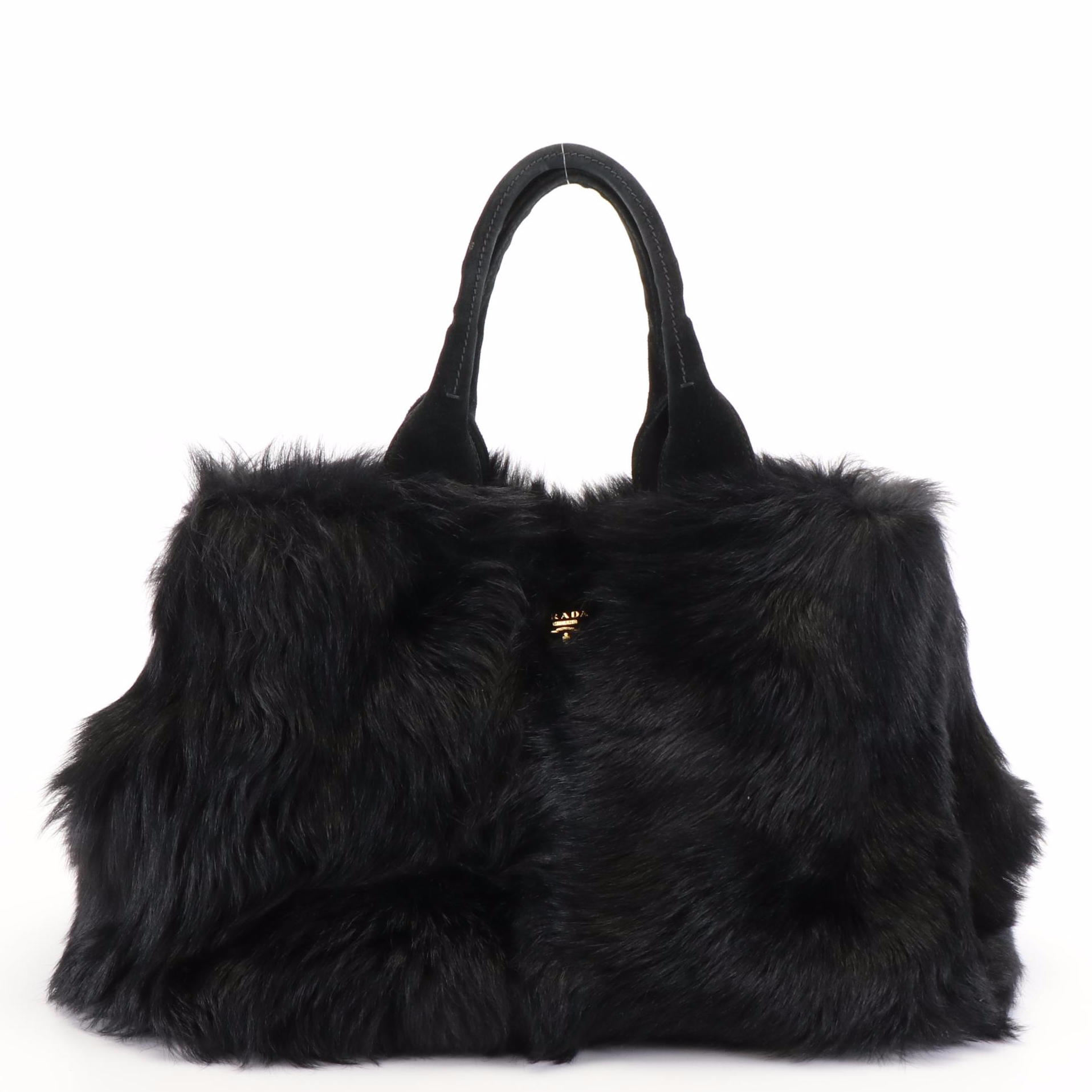 Prada Eco Kidassia Garden Tote in Faux Fur and Black Suede