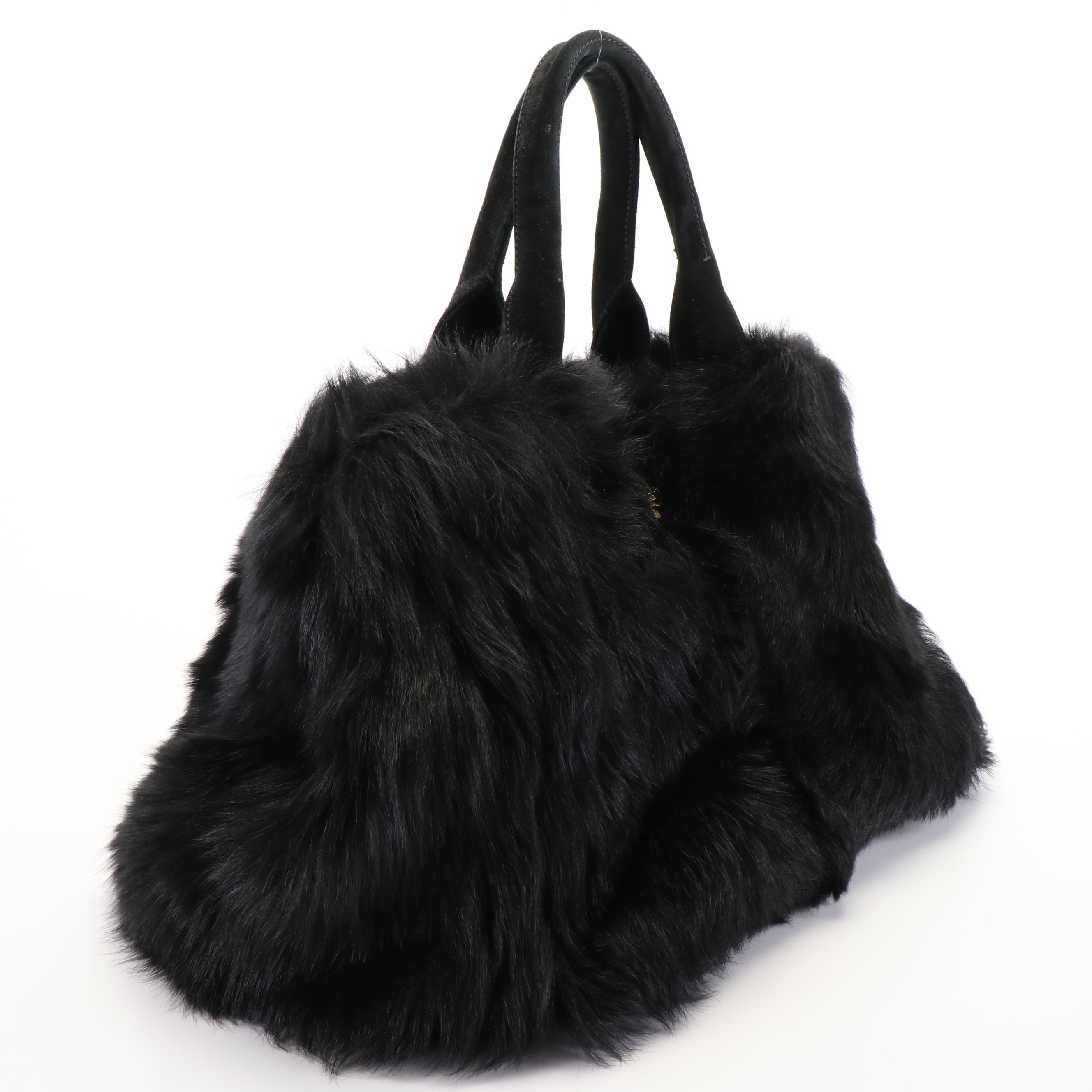 Prada Eco Kidassia Garden Tote in Faux Fur and Black Suede