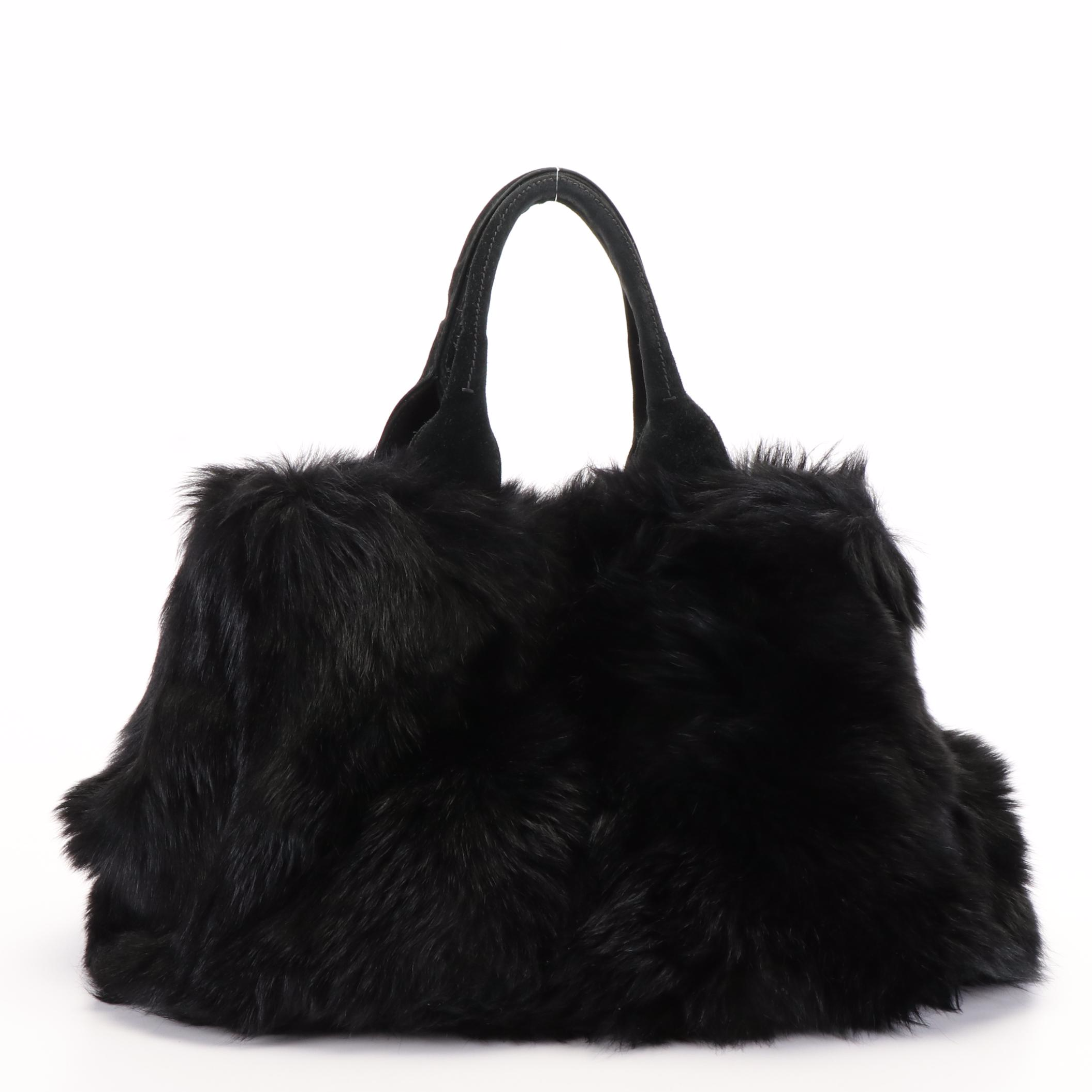 Prada Eco Kidassia Garden Tote in Faux Fur and Black Suede