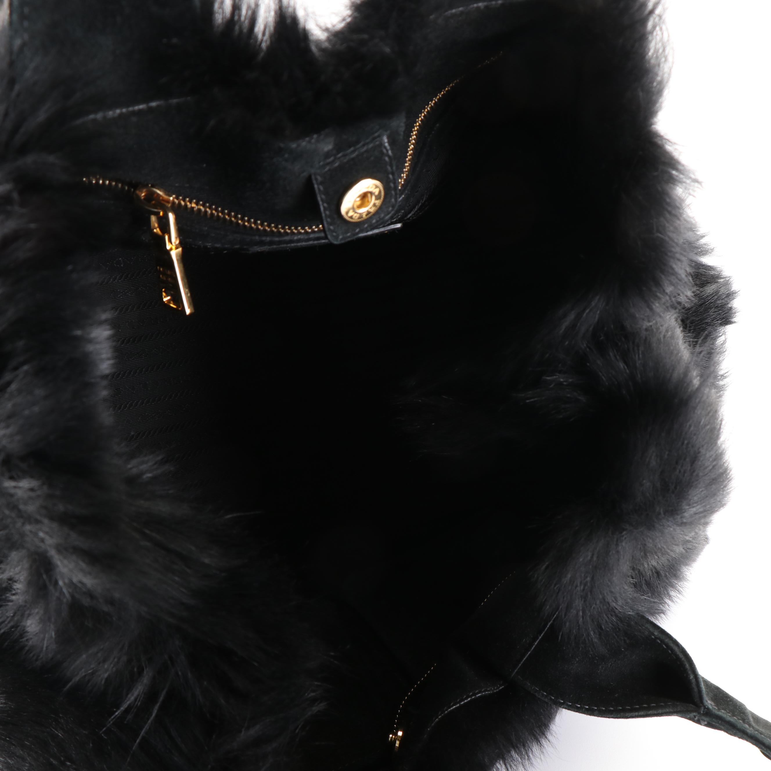 Prada Eco Kidassia Garden Tote in Faux Fur and Black Suede