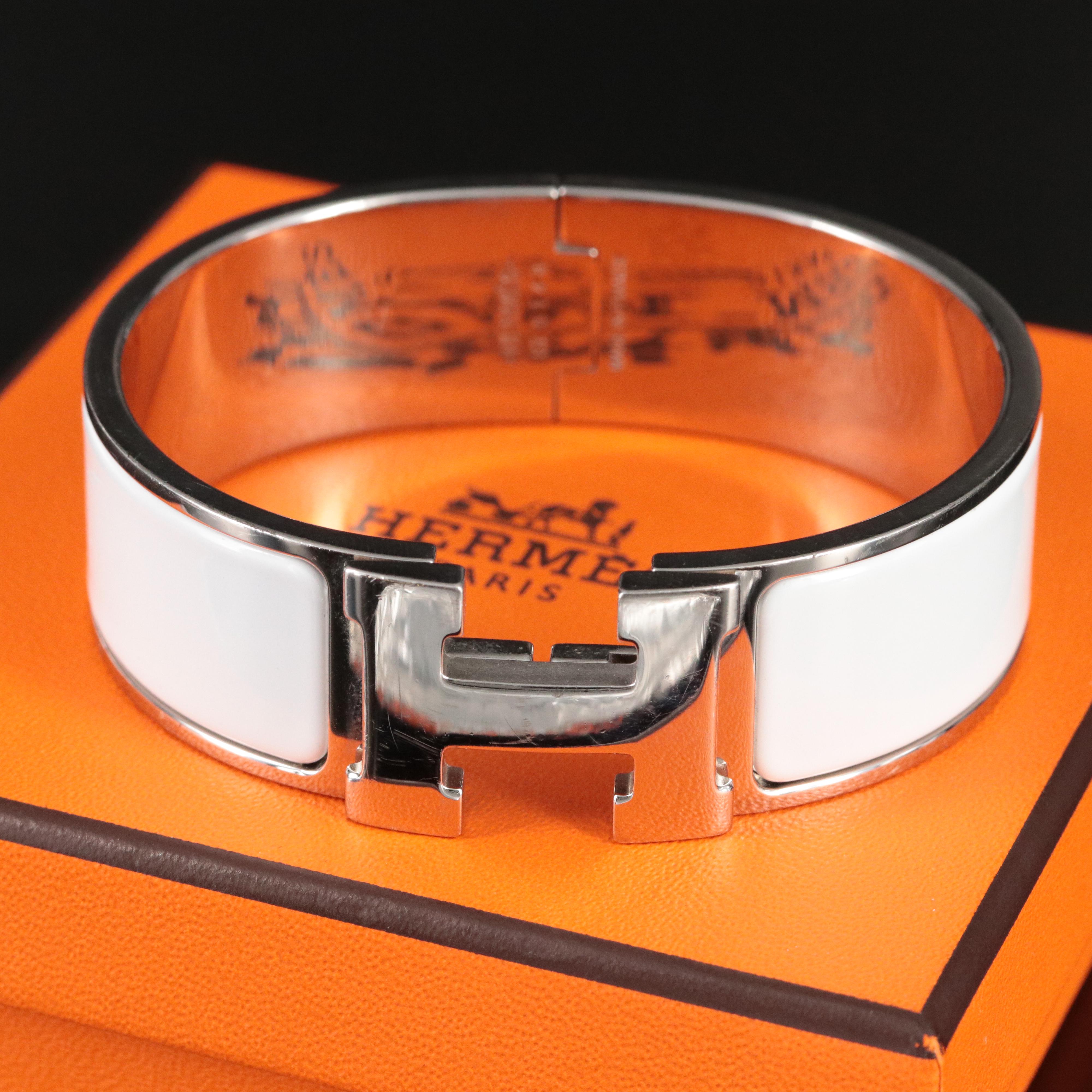 Hermès Clic Clac H Bracelet in White Enamel
