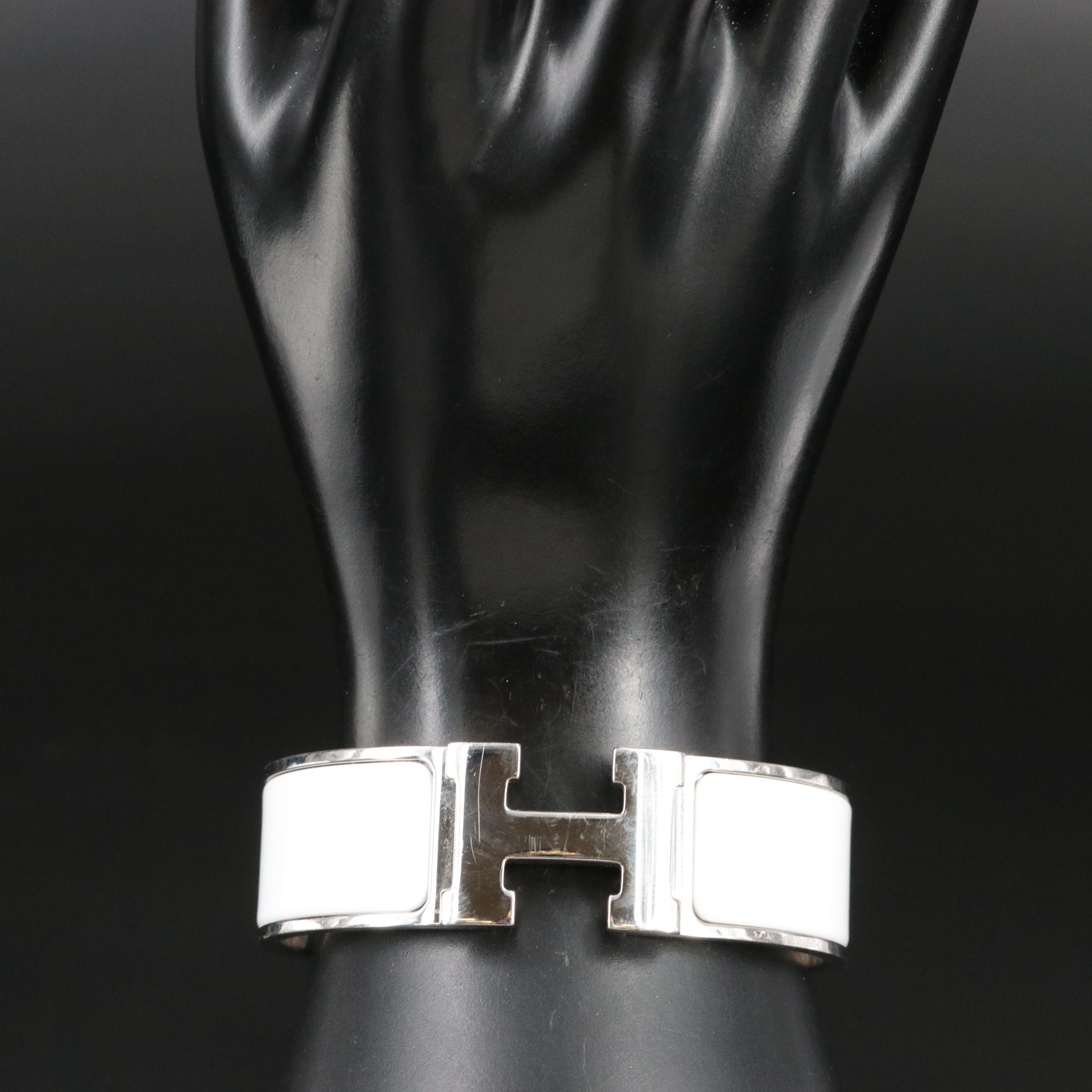 Hermès Clic Clac H Bracelet in White Enamel