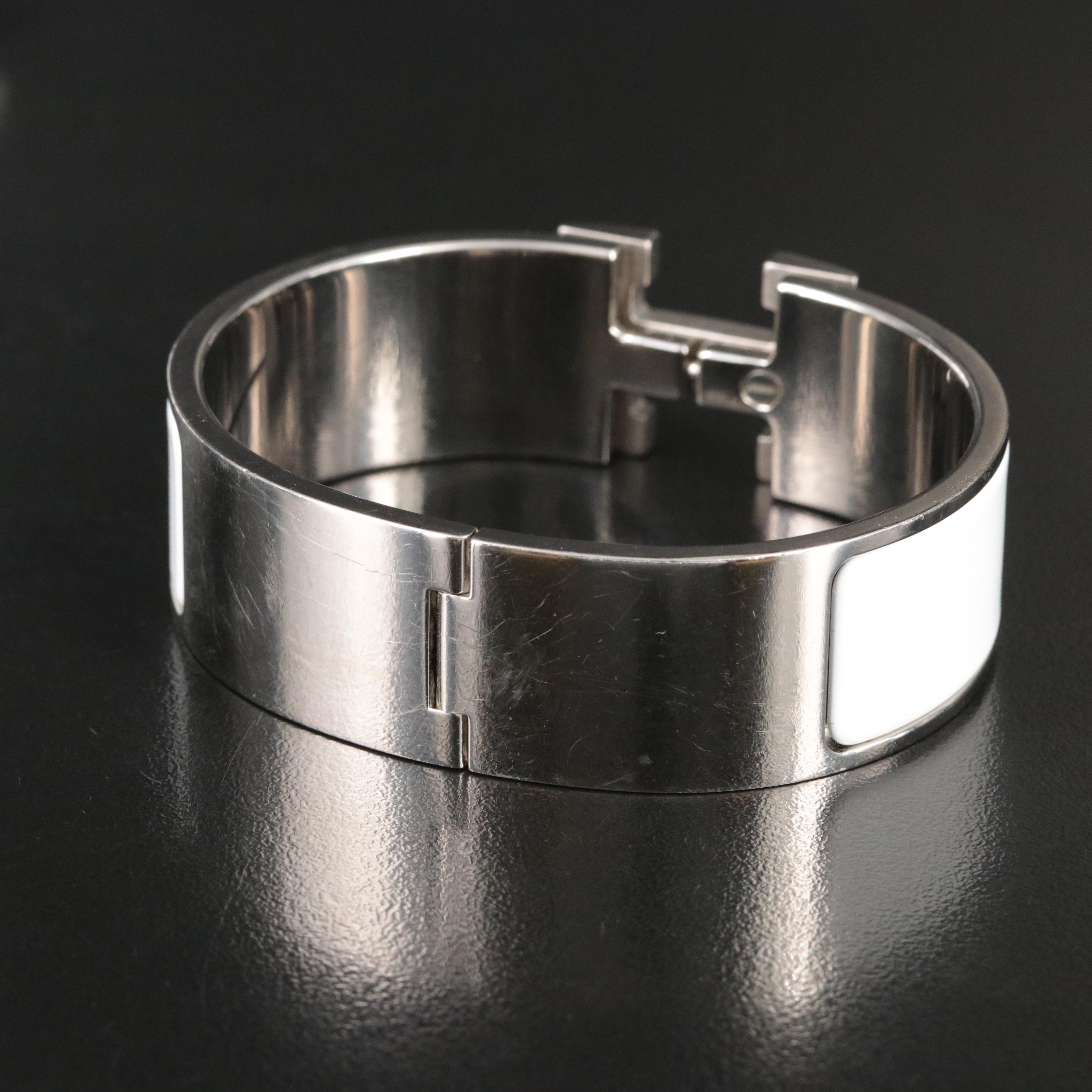 Hermès Clic Clac H Bracelet in White Enamel