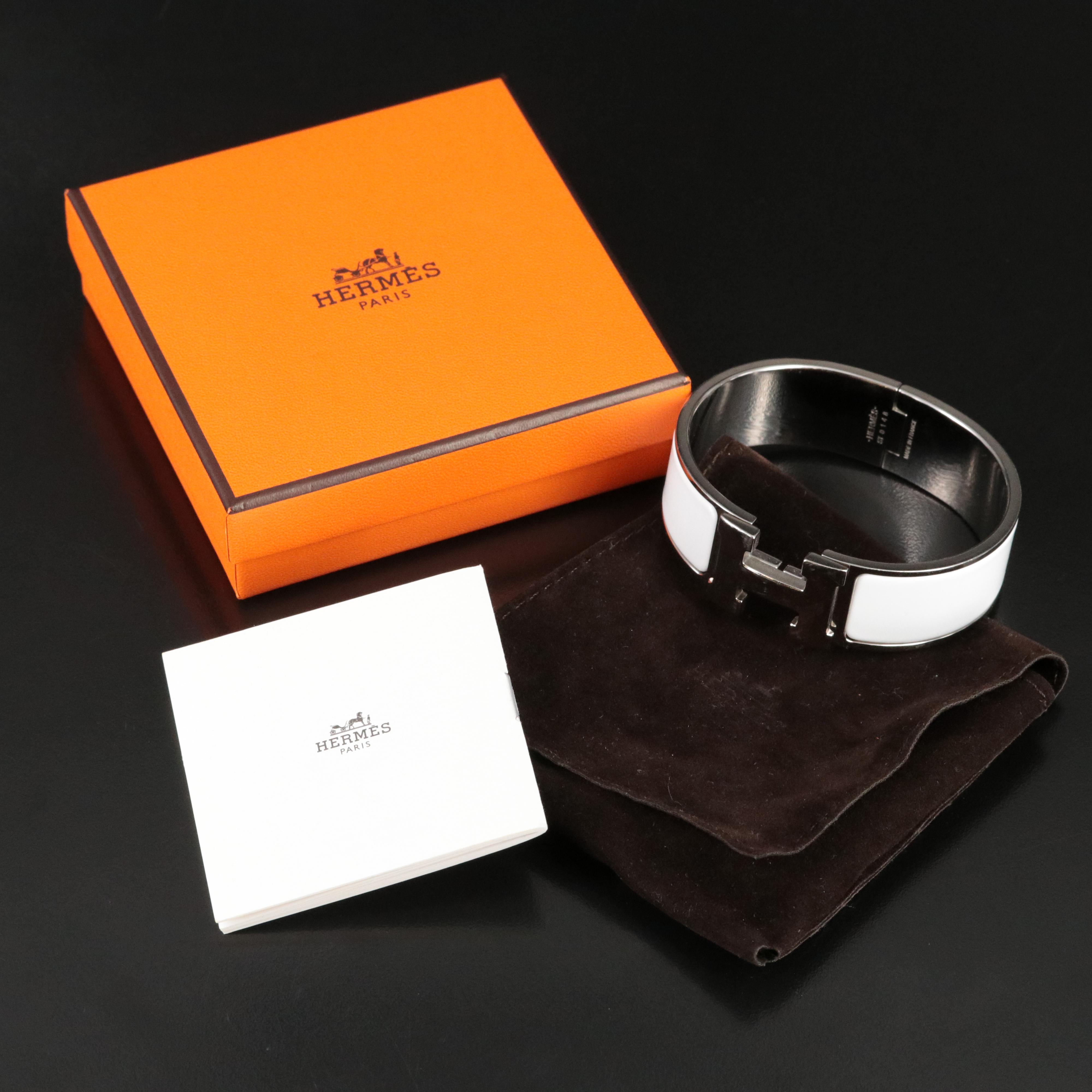 Hermès Clic Clac H Bracelet in White Enamel