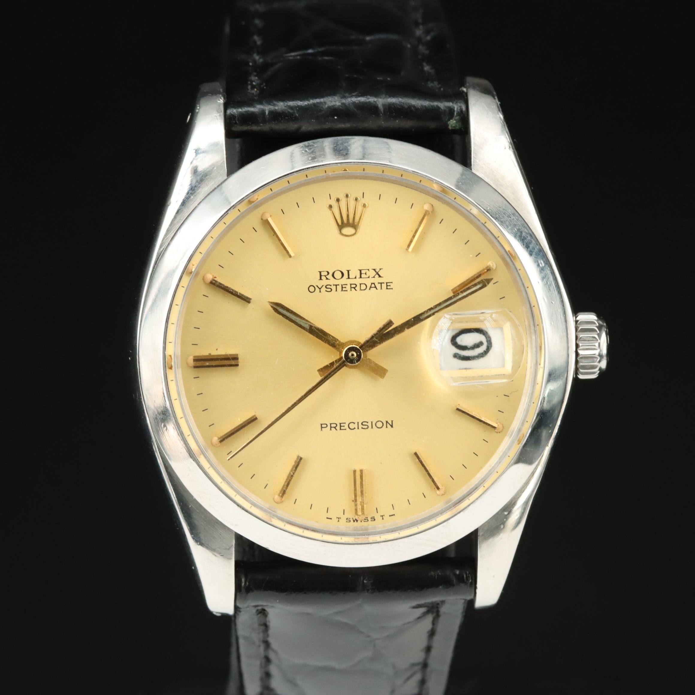 1975 Rolex Oysterdate Precision 6694 Champagne Steel Watch