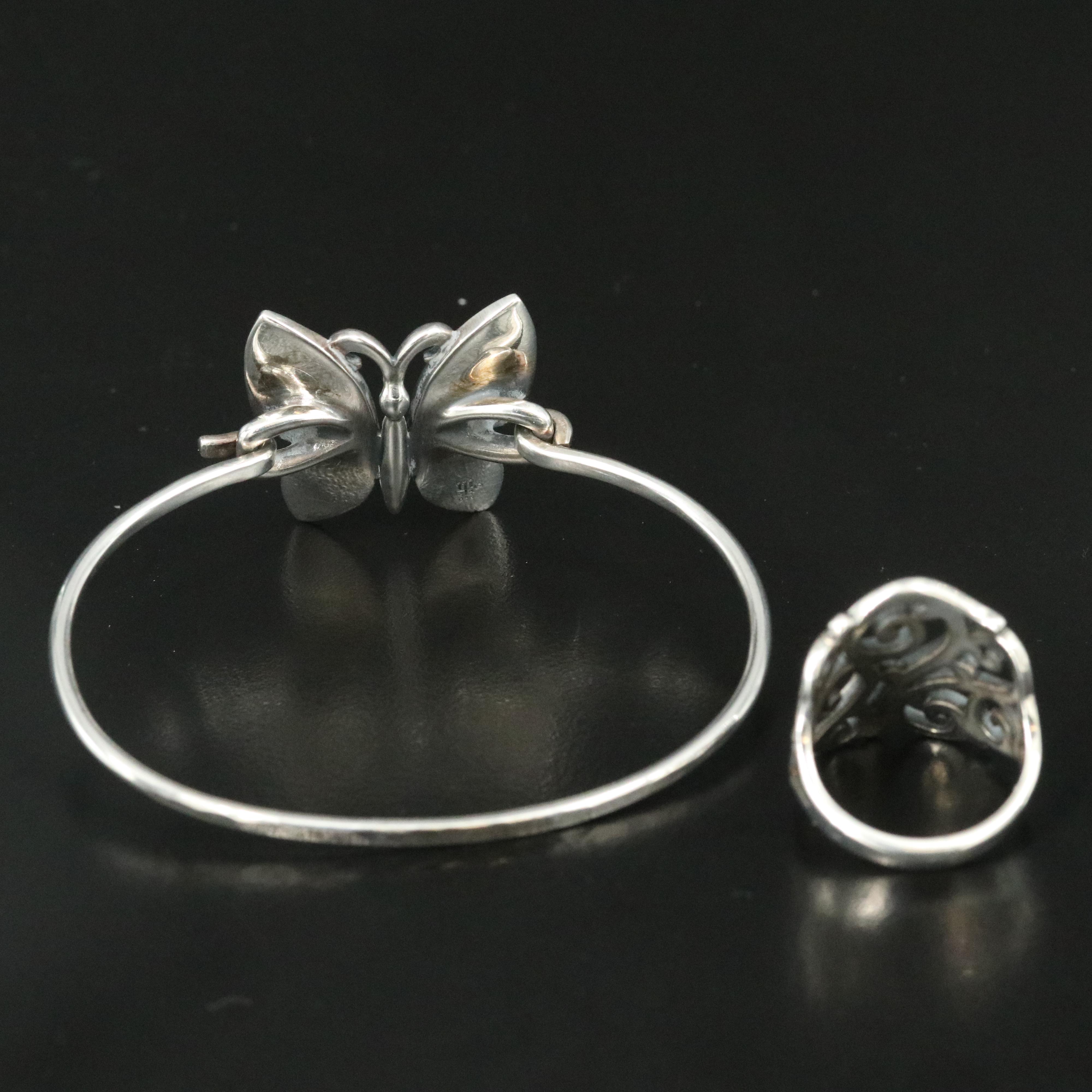 James Avery Sterling Scroll Ring and Butterfly Bracelet