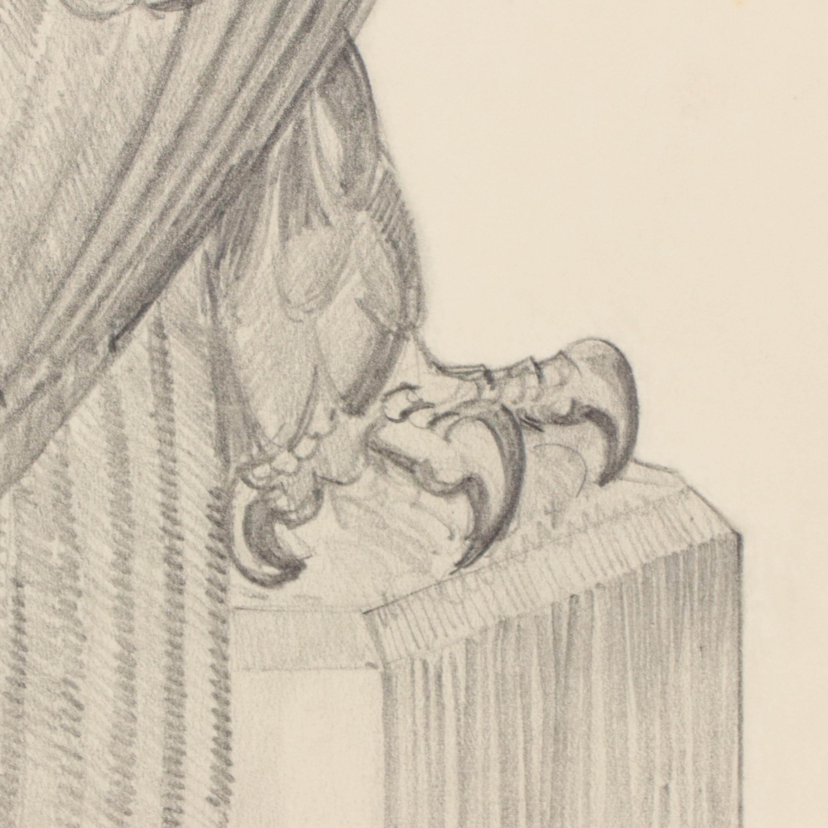 Graphite Drawing "Bald Eagle," 20th Century