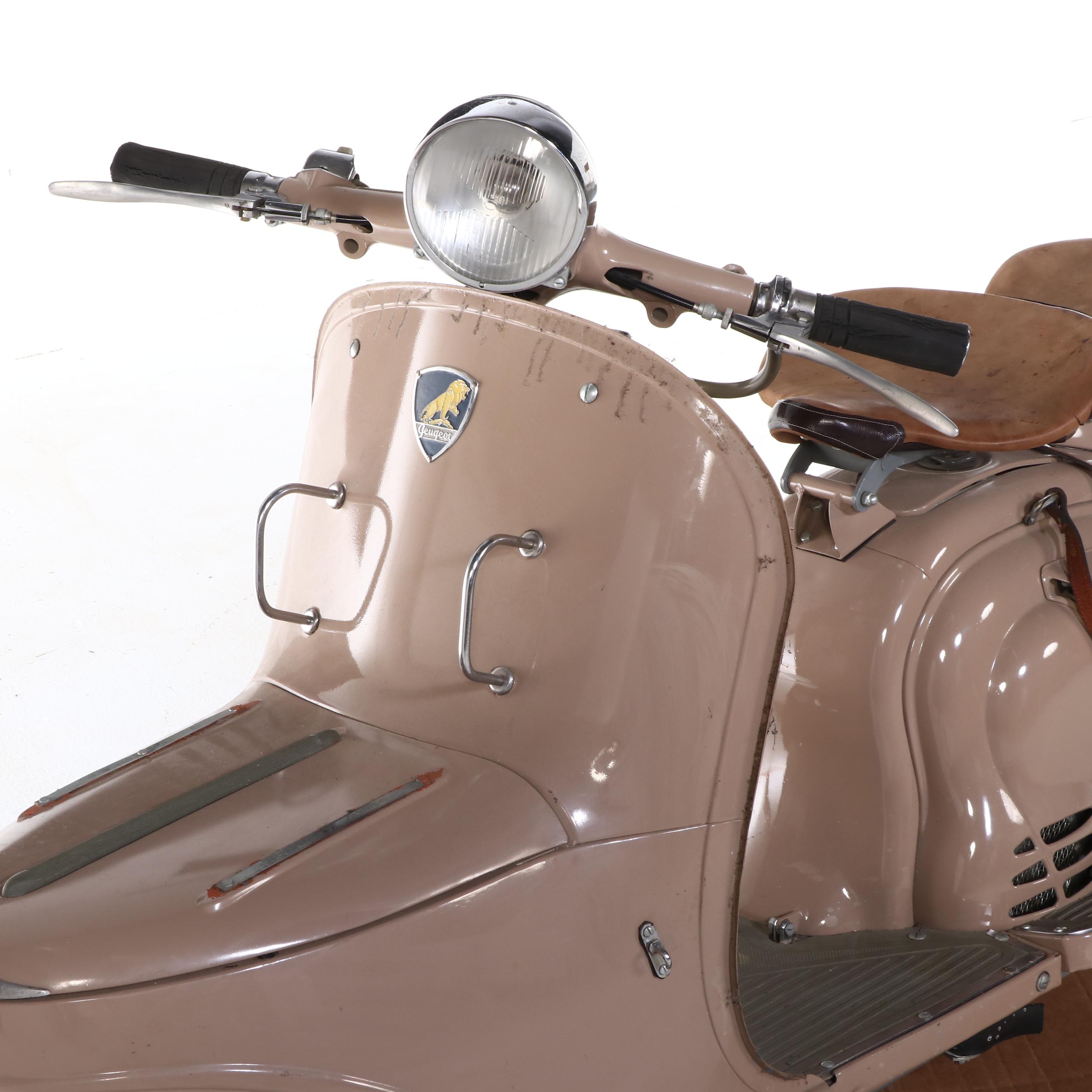 1959 French Peugeot Model 157B Tan Two-Seat Scooter