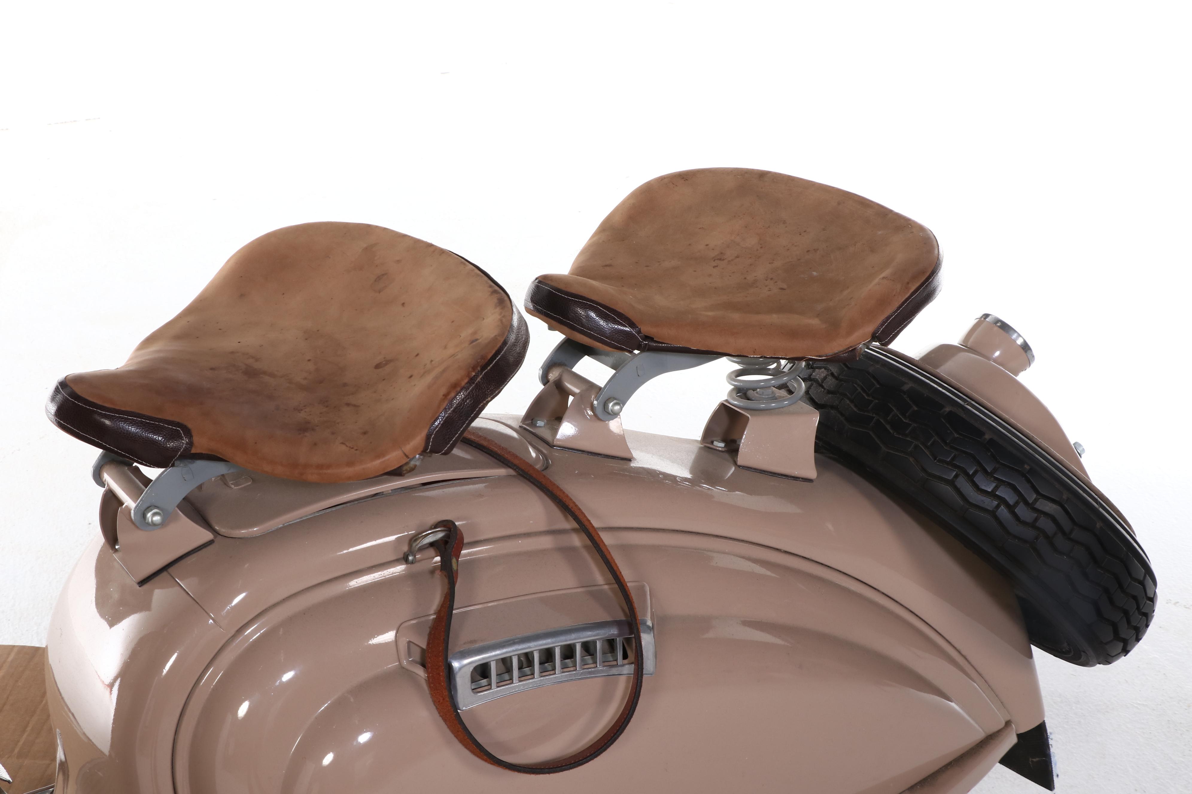 1959 French Peugeot Model 157B Tan Two-Seat Scooter