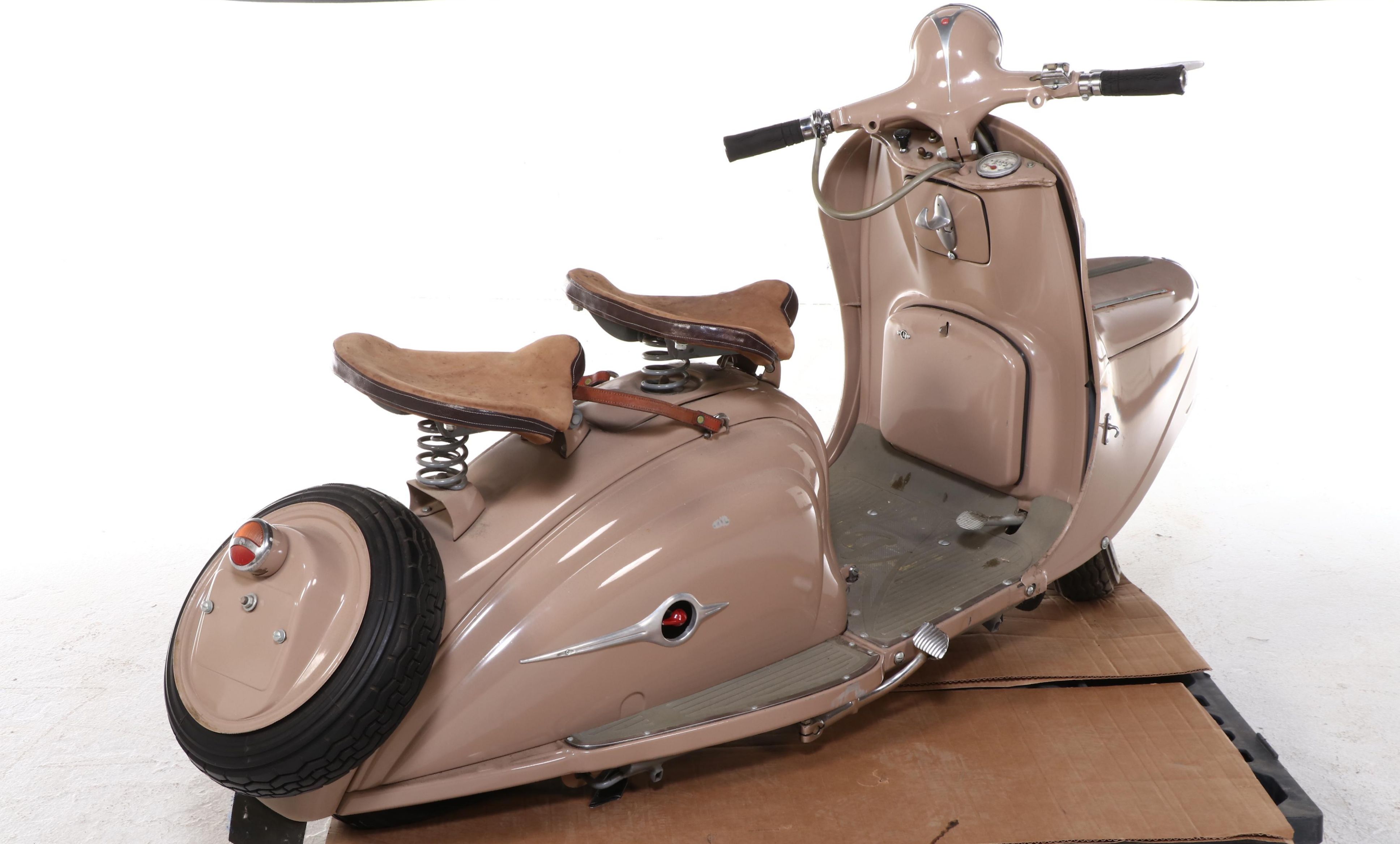 1959 French Peugeot Model 157B Tan Two-Seat Scooter