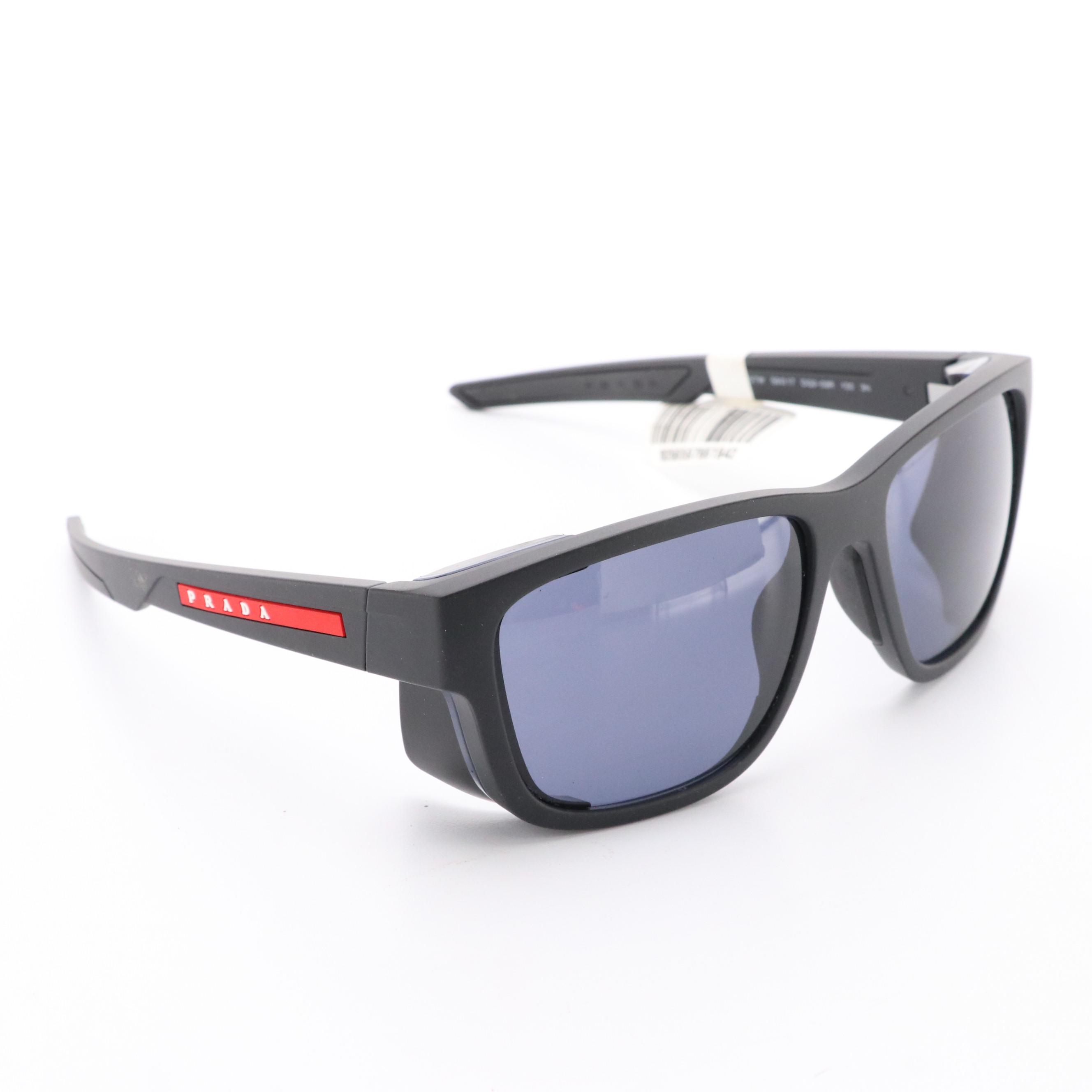 Men's Prada Linea Rossa 0PS 07WS DG0-09R Matte Black Rubber Sport Sunglasses