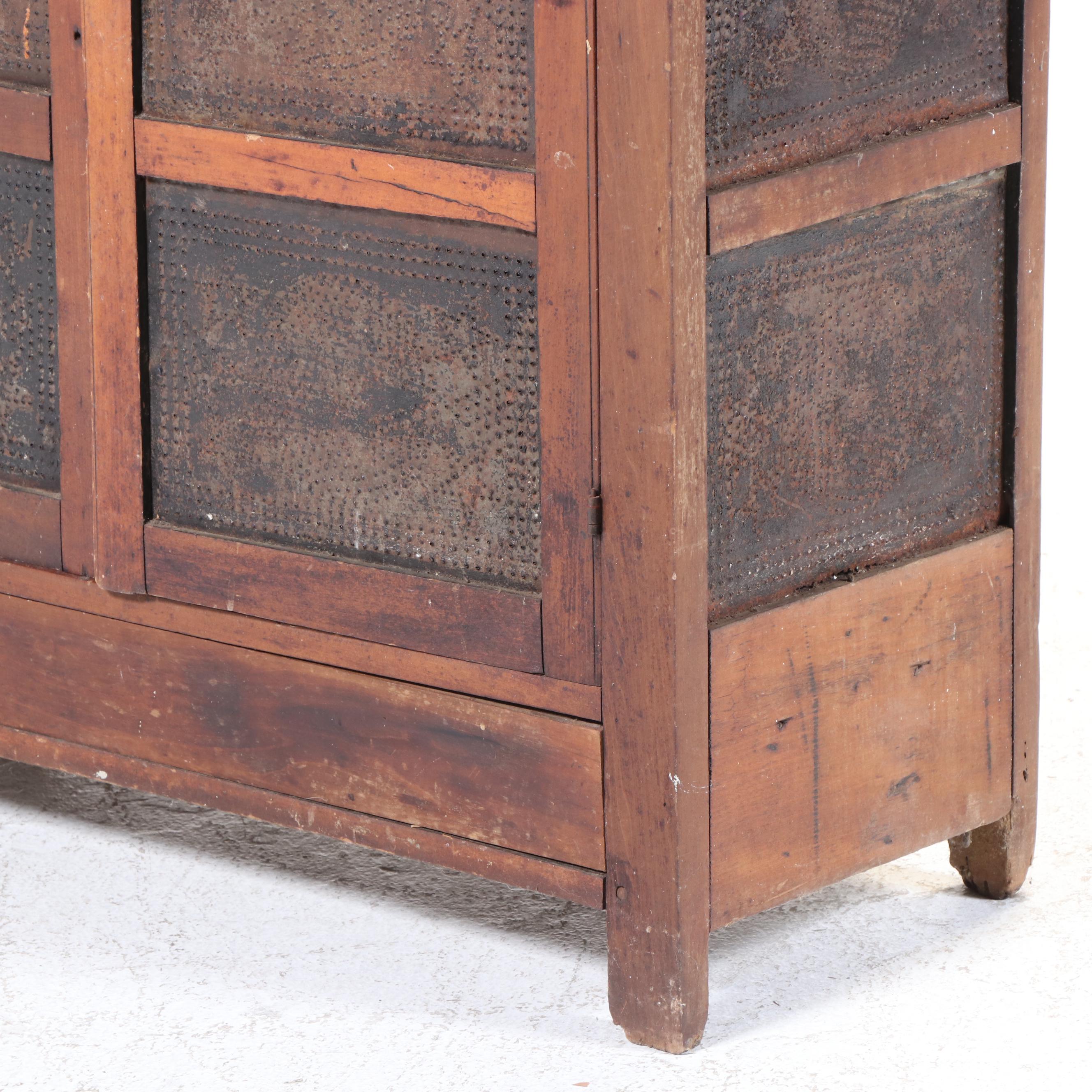 American Primitive Poplar and Oak Twelve-Tin Pie Safe, 19th Century