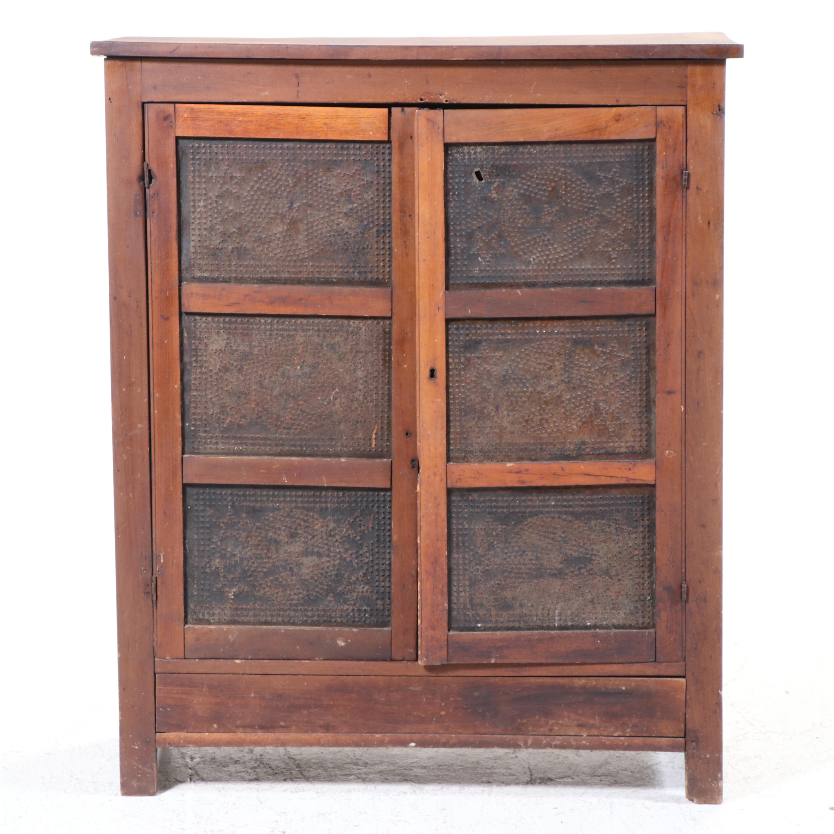 American Primitive Poplar and Oak Twelve-Tin Pie Safe, 19th Century