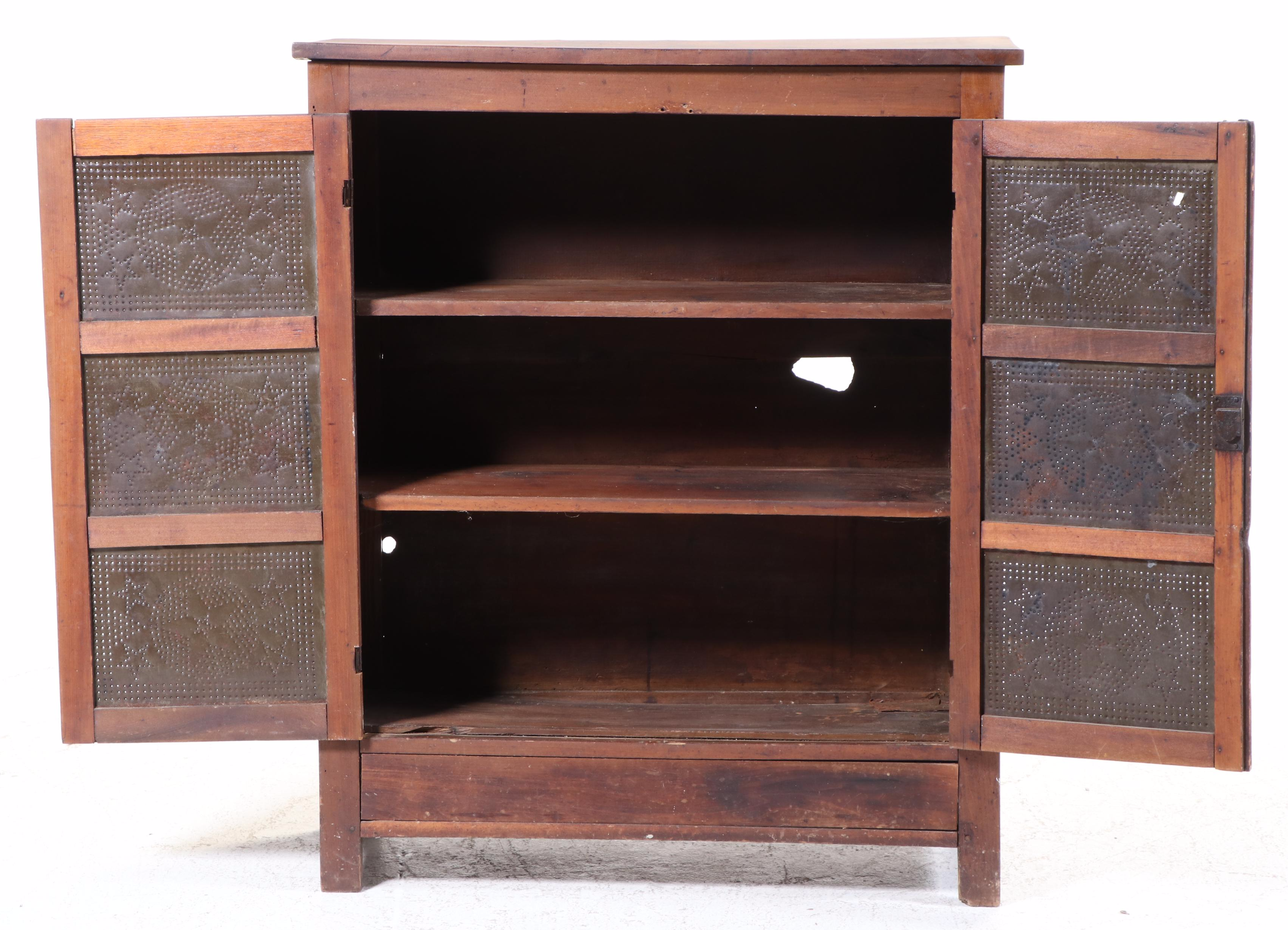 American Primitive Poplar and Oak Twelve-Tin Pie Safe, 19th Century