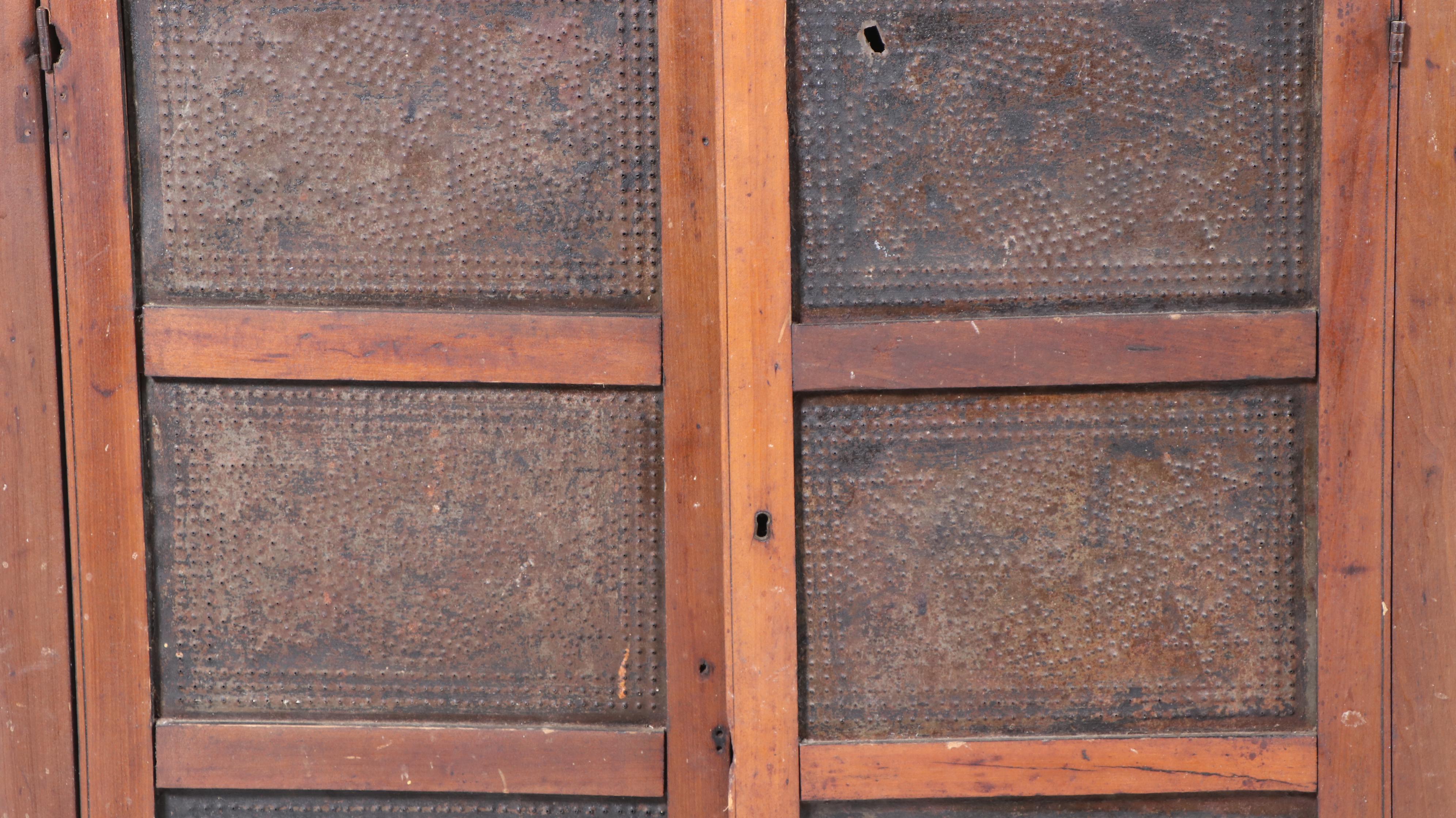 American Primitive Poplar and Oak Twelve-Tin Pie Safe, 19th Century