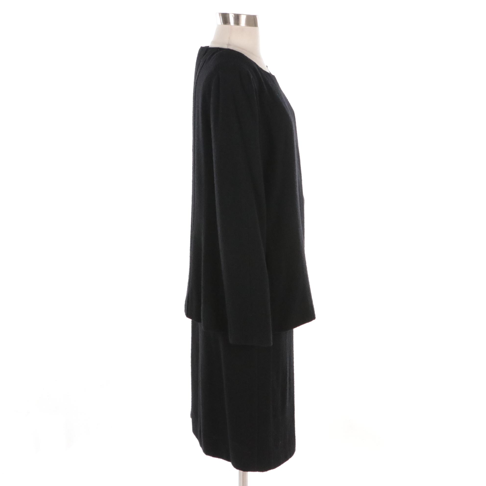 Chanel Vintage Black Worsted Wool Pleated Skirt Suit, 1999