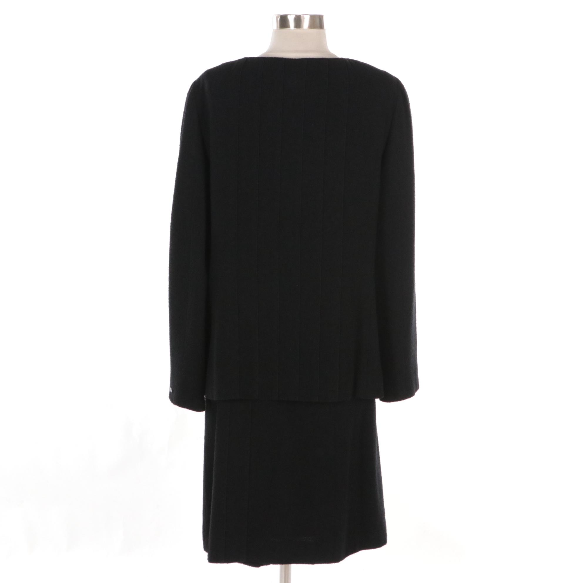 Chanel Vintage Black Worsted Wool Pleated Skirt Suit, 1999