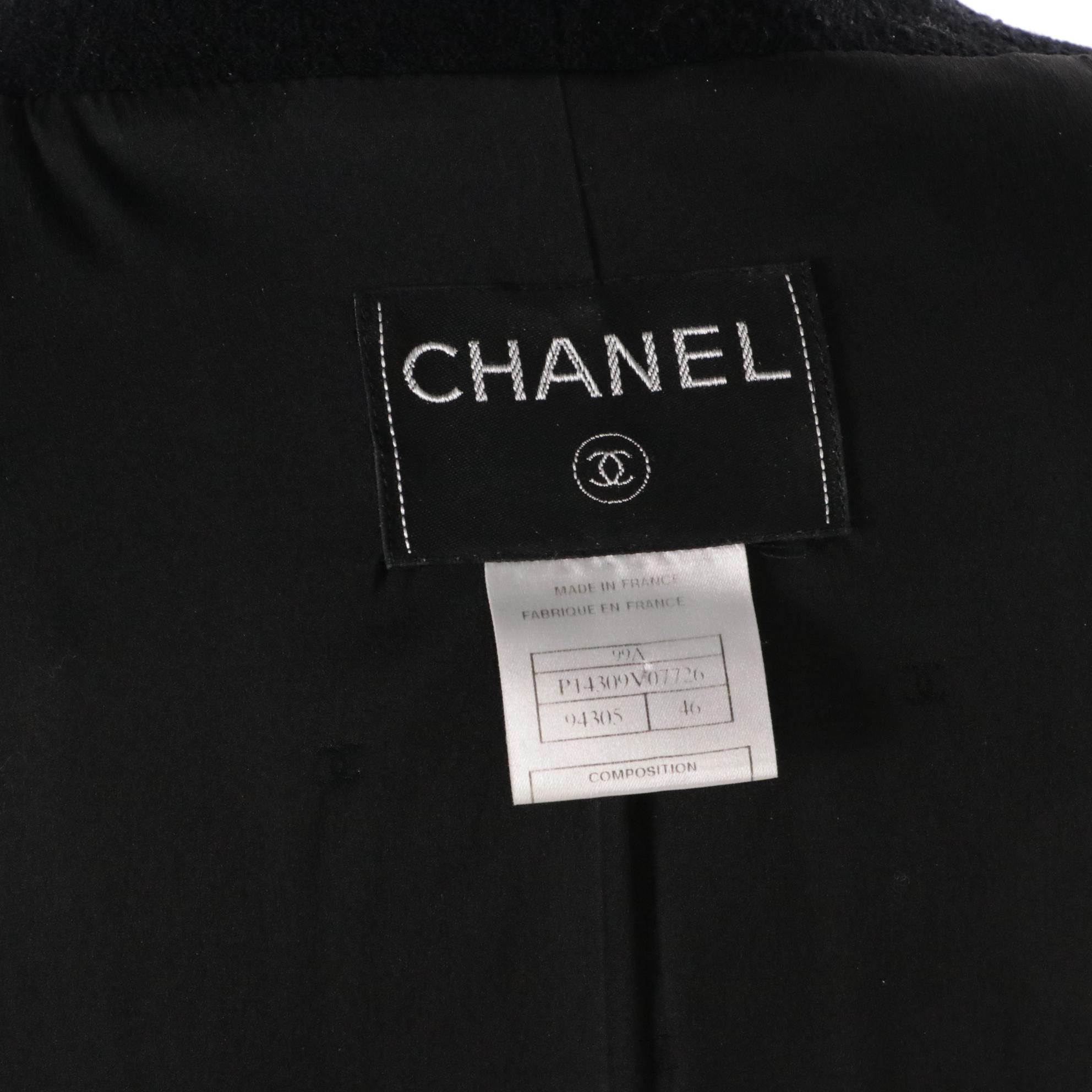 Chanel Vintage Black Worsted Wool Pleated Skirt Suit, 1999