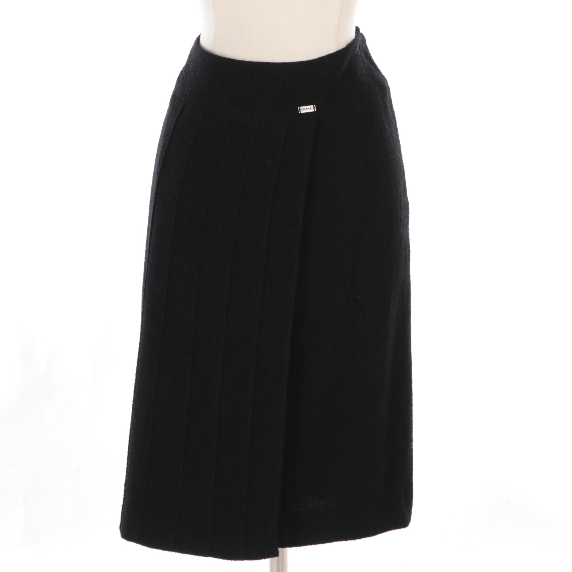 Chanel Vintage Black Worsted Wool Pleated Skirt Suit, 1999