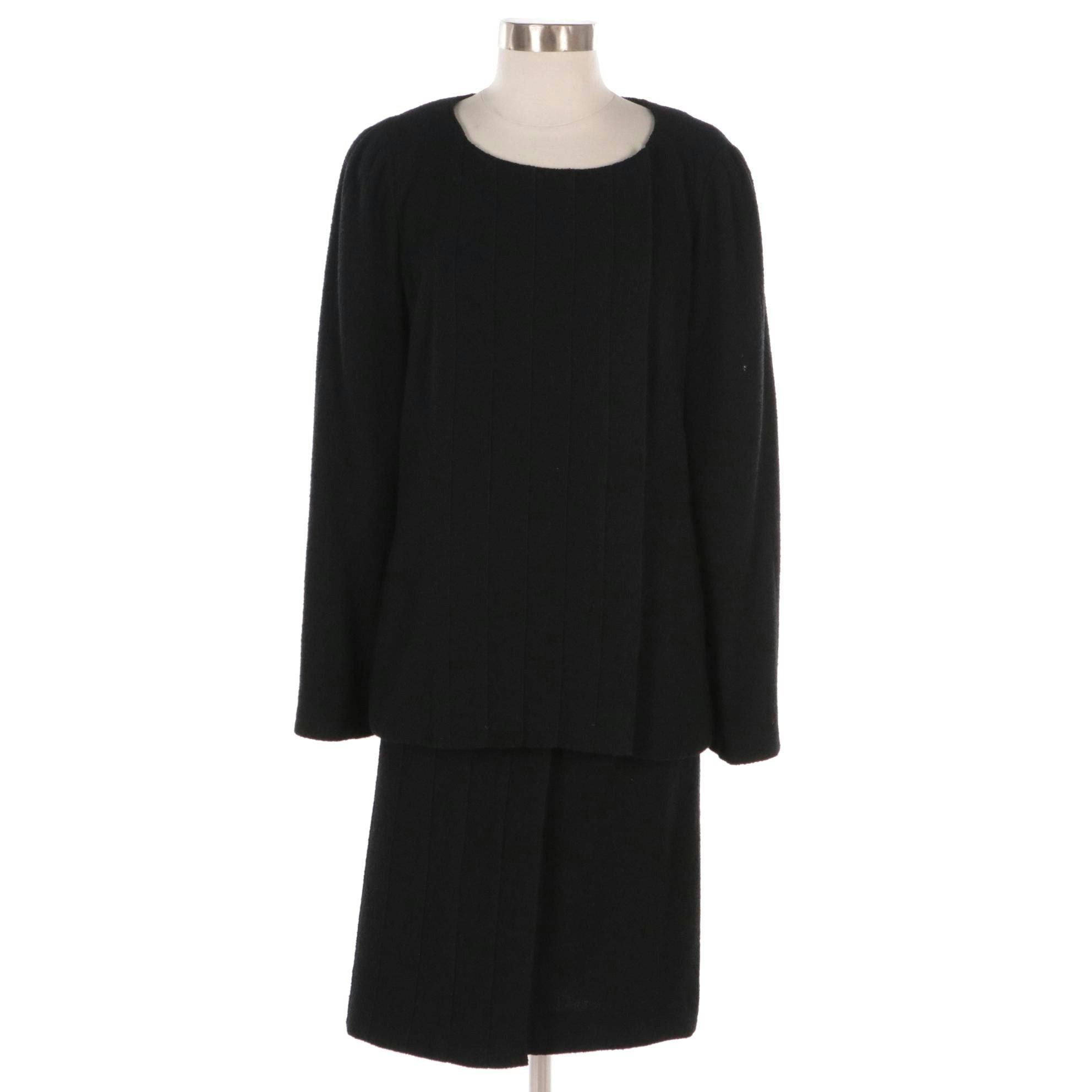 Chanel Vintage Black Worsted Wool Pleated Skirt Suit, 1999