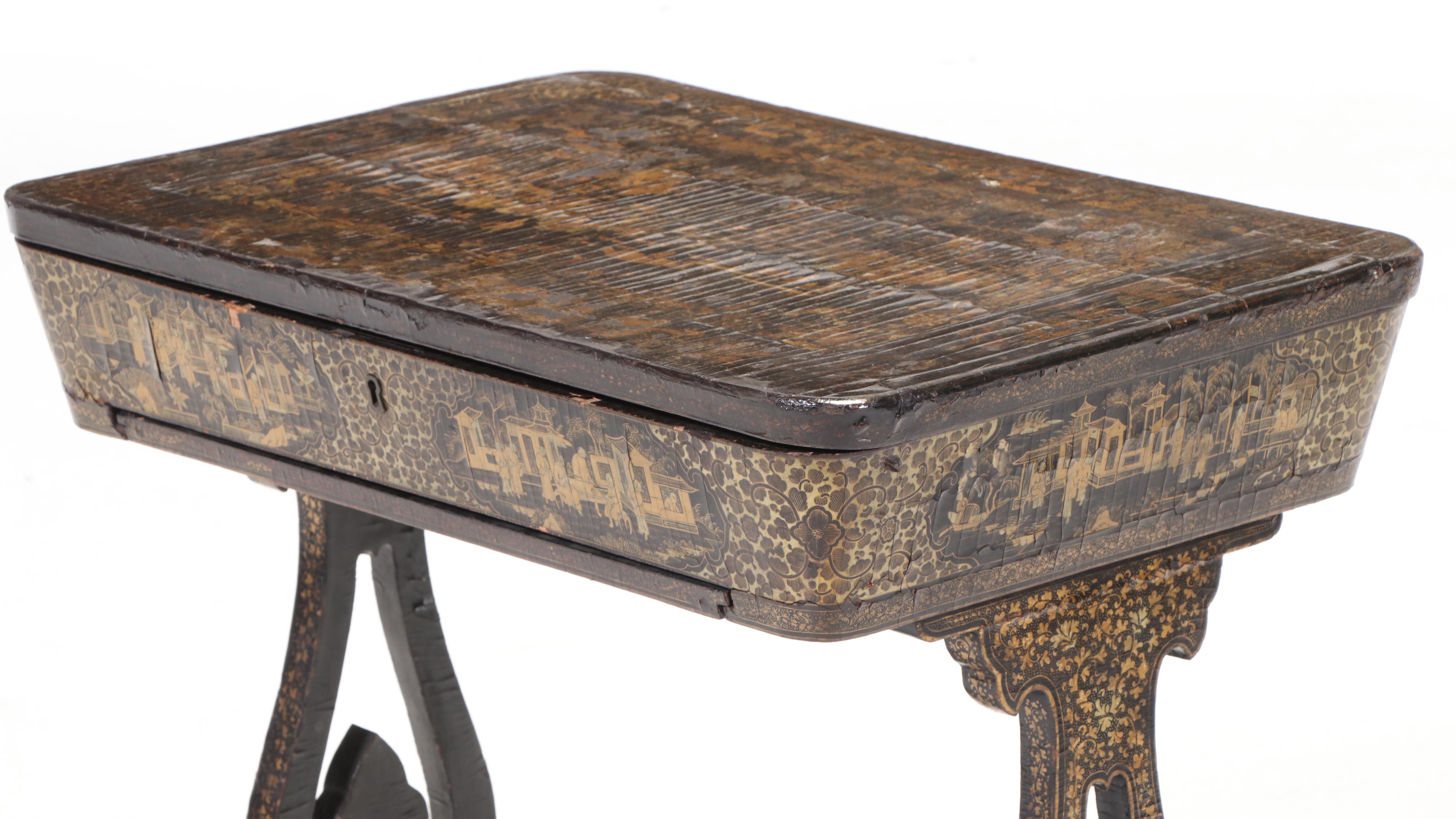 Chinese Black and Gilt-Lacquered Sewing Table, 19th Century