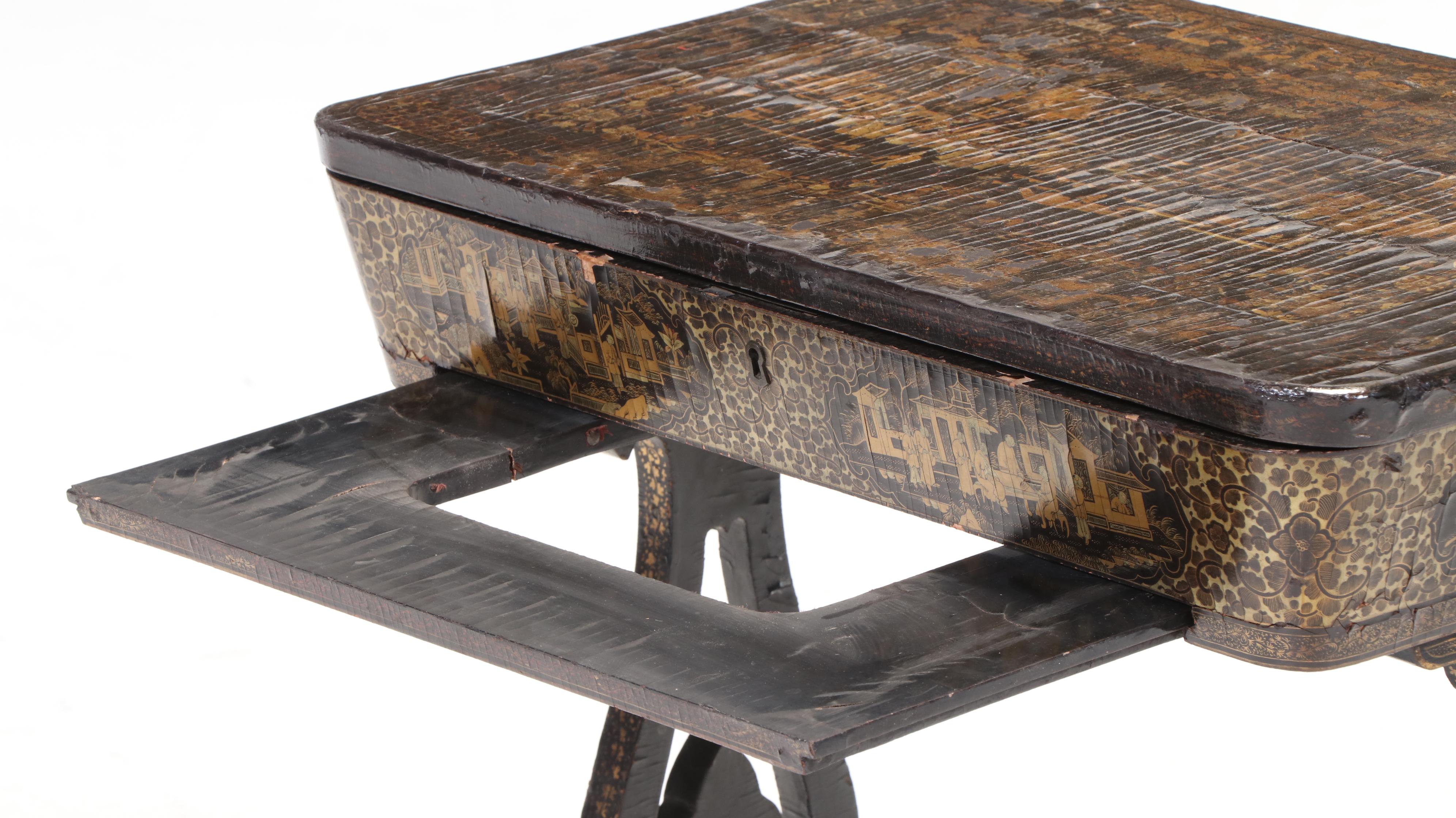 Chinese Black and Gilt-Lacquered Sewing Table, 19th Century
