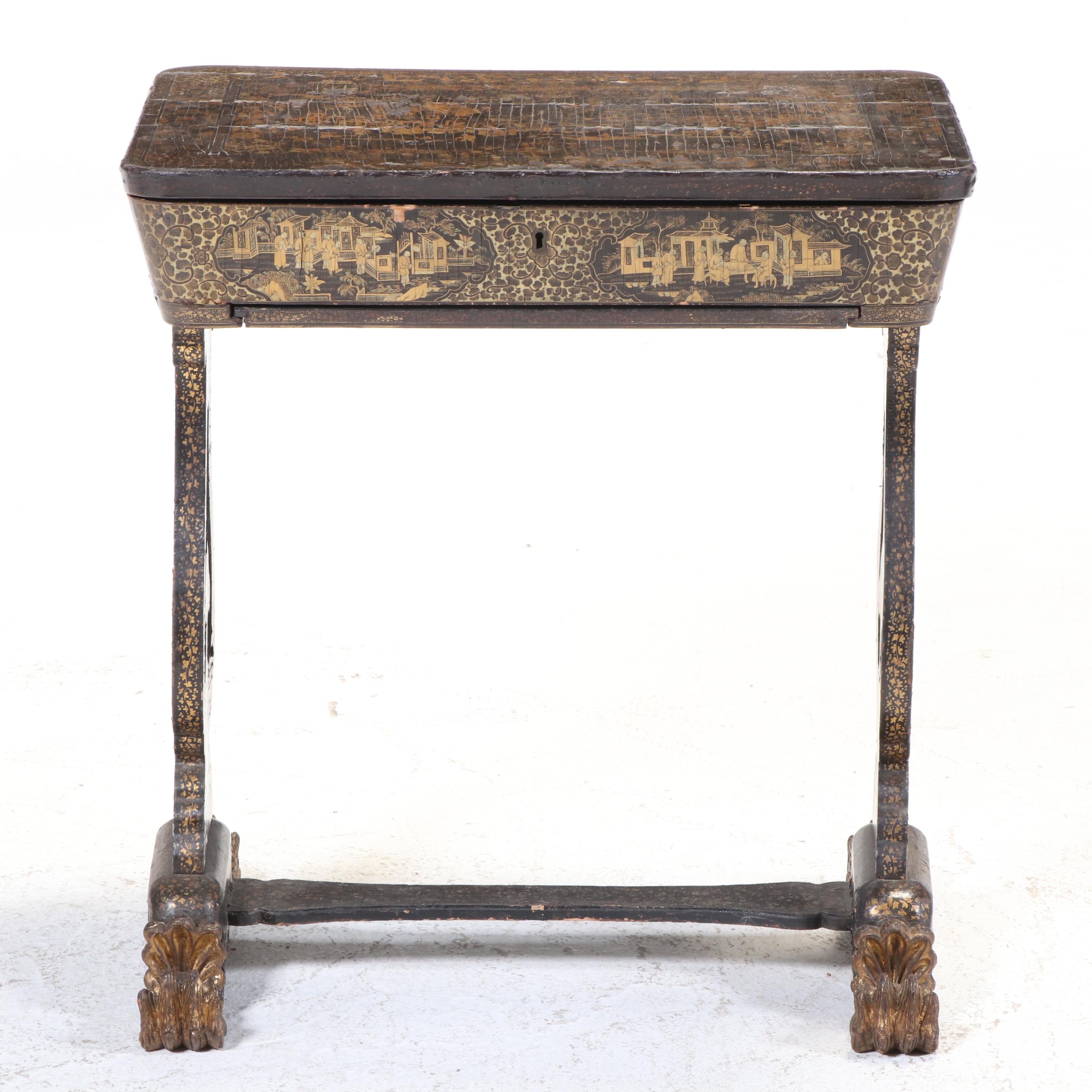 Chinese Black and Gilt-Lacquered Sewing Table, 19th Century