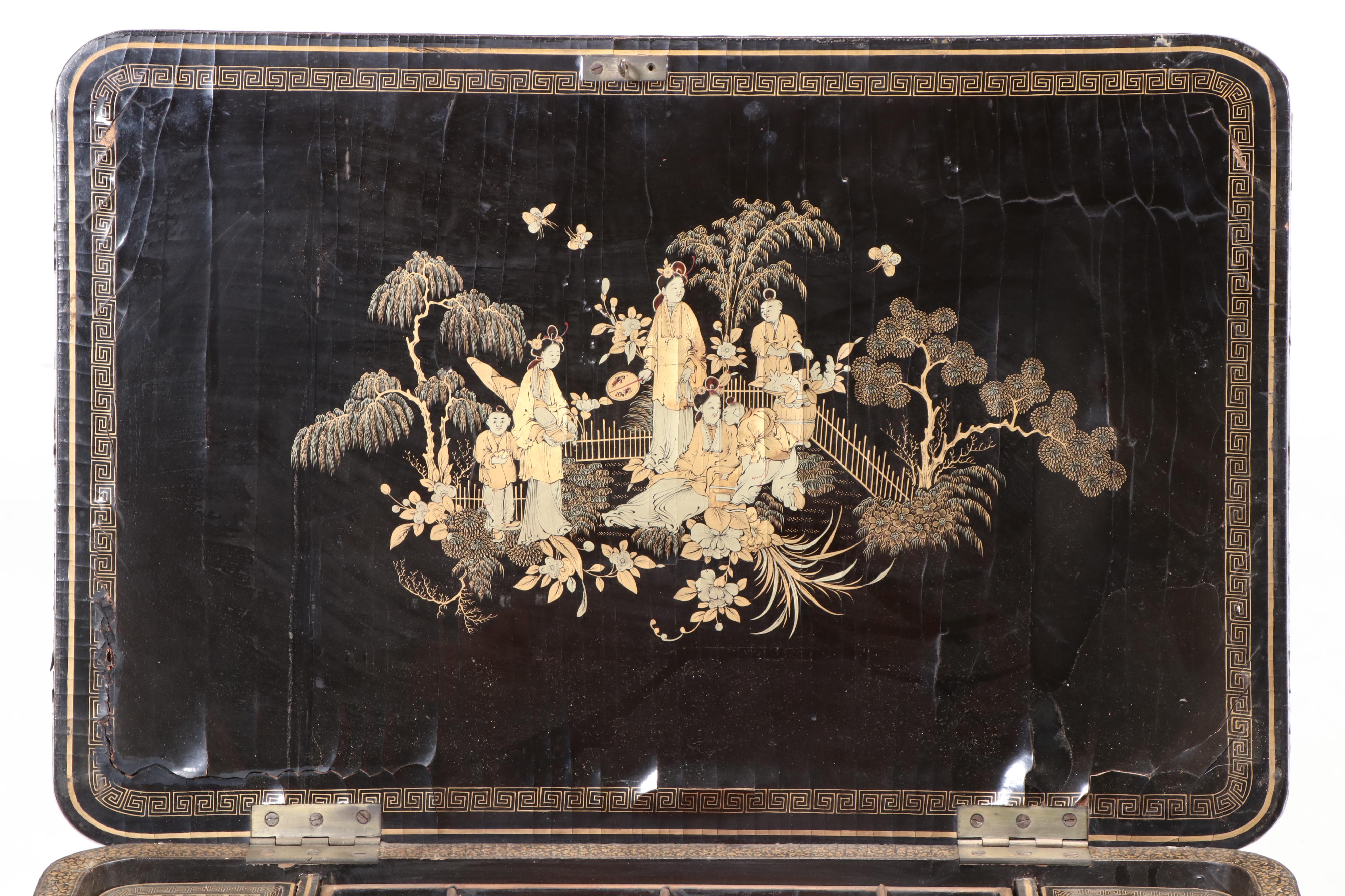 Chinese Black and Gilt-Lacquered Sewing Table, 19th Century