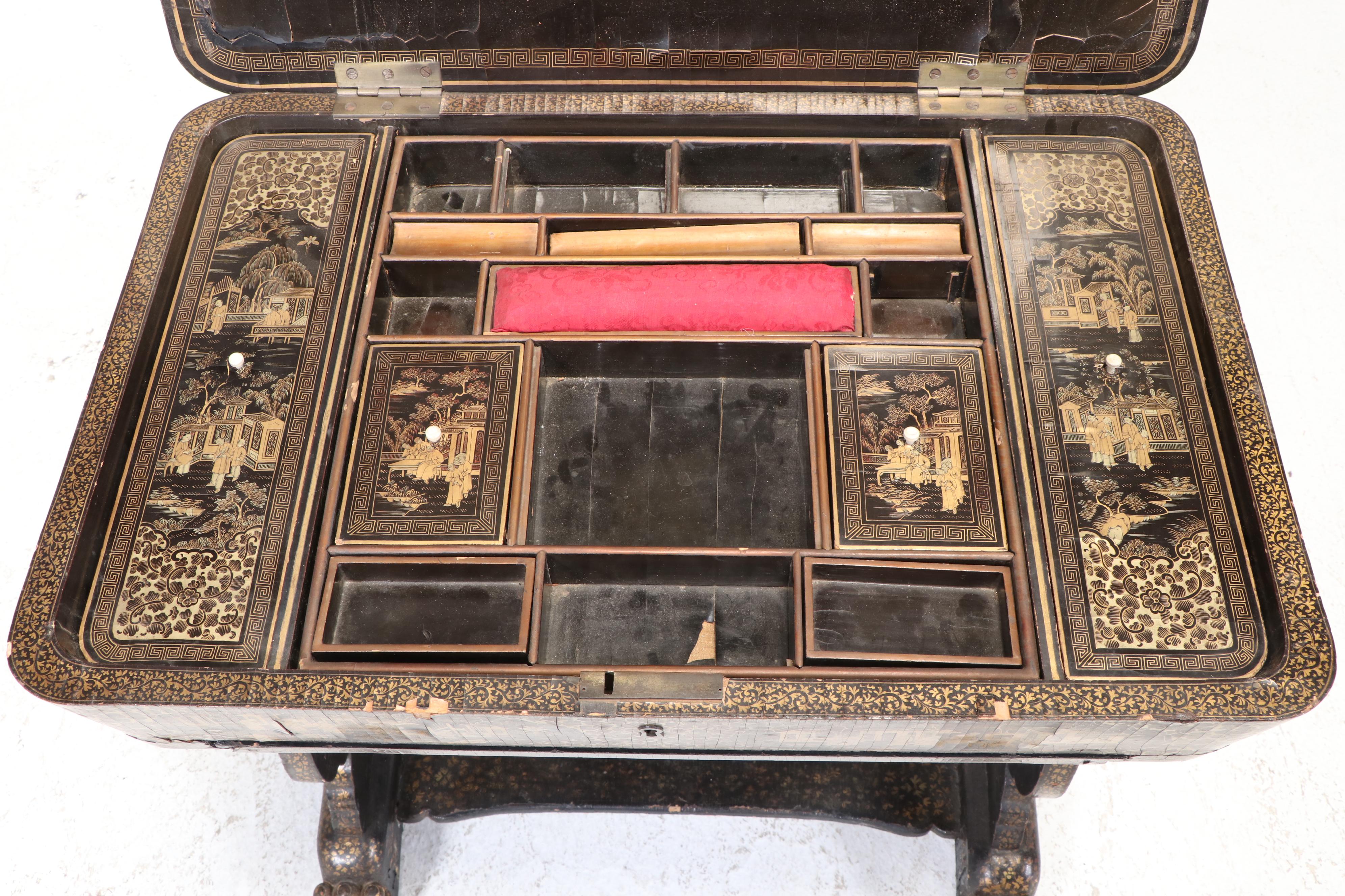 Chinese Black and Gilt-Lacquered Sewing Table, 19th Century