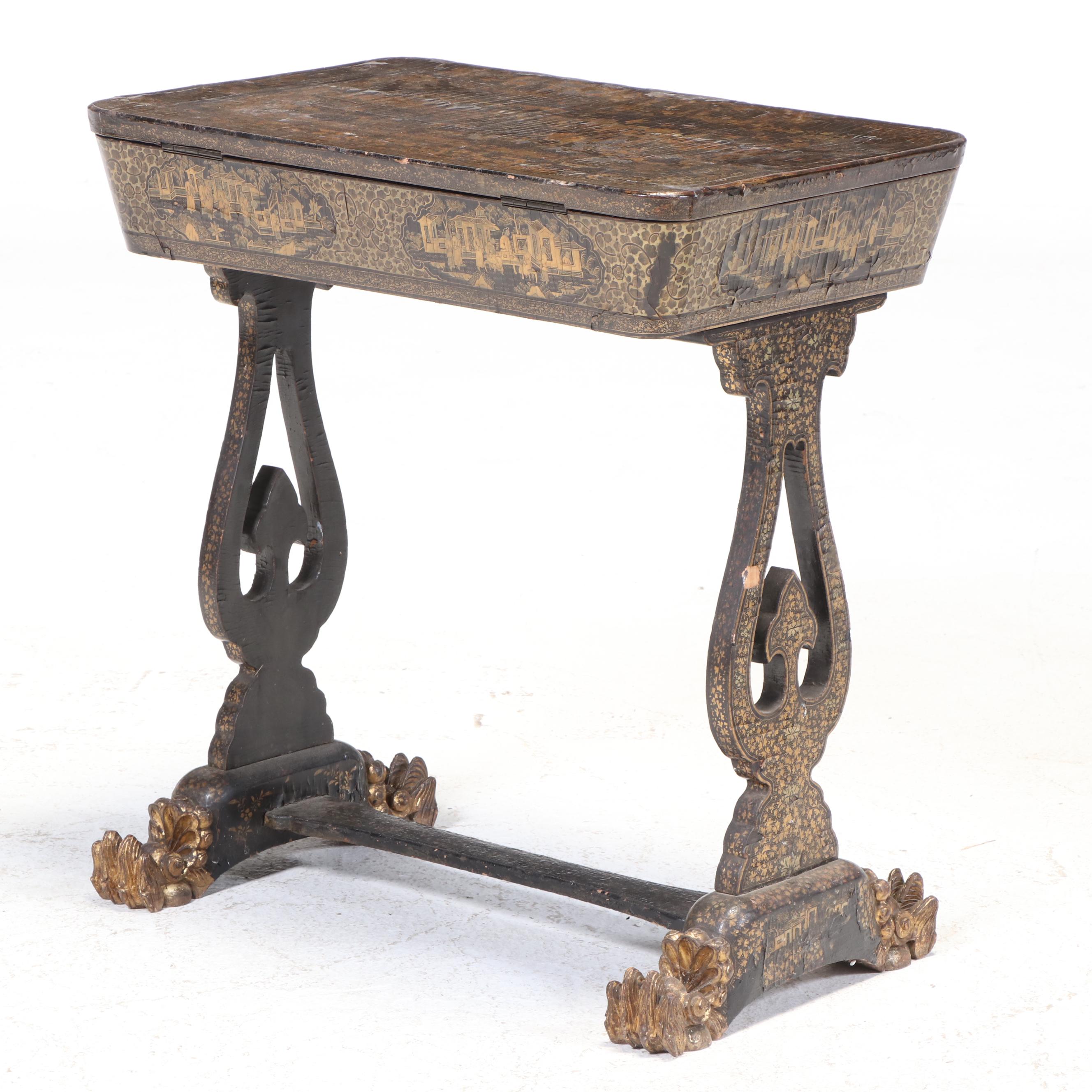 Chinese Black and Gilt-Lacquered Sewing Table, 19th Century