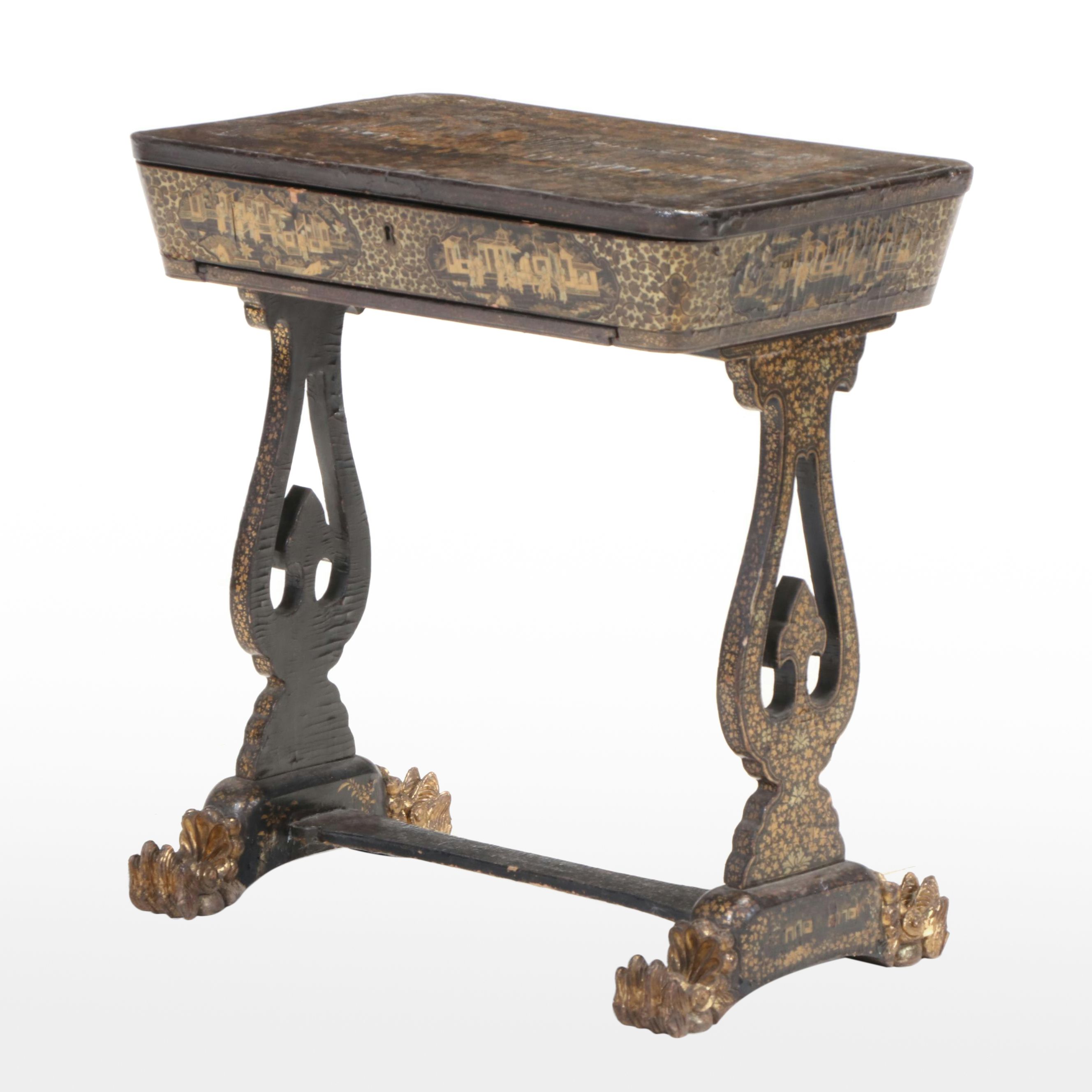 Chinese Black and Gilt-Lacquered Sewing Table, 19th Century