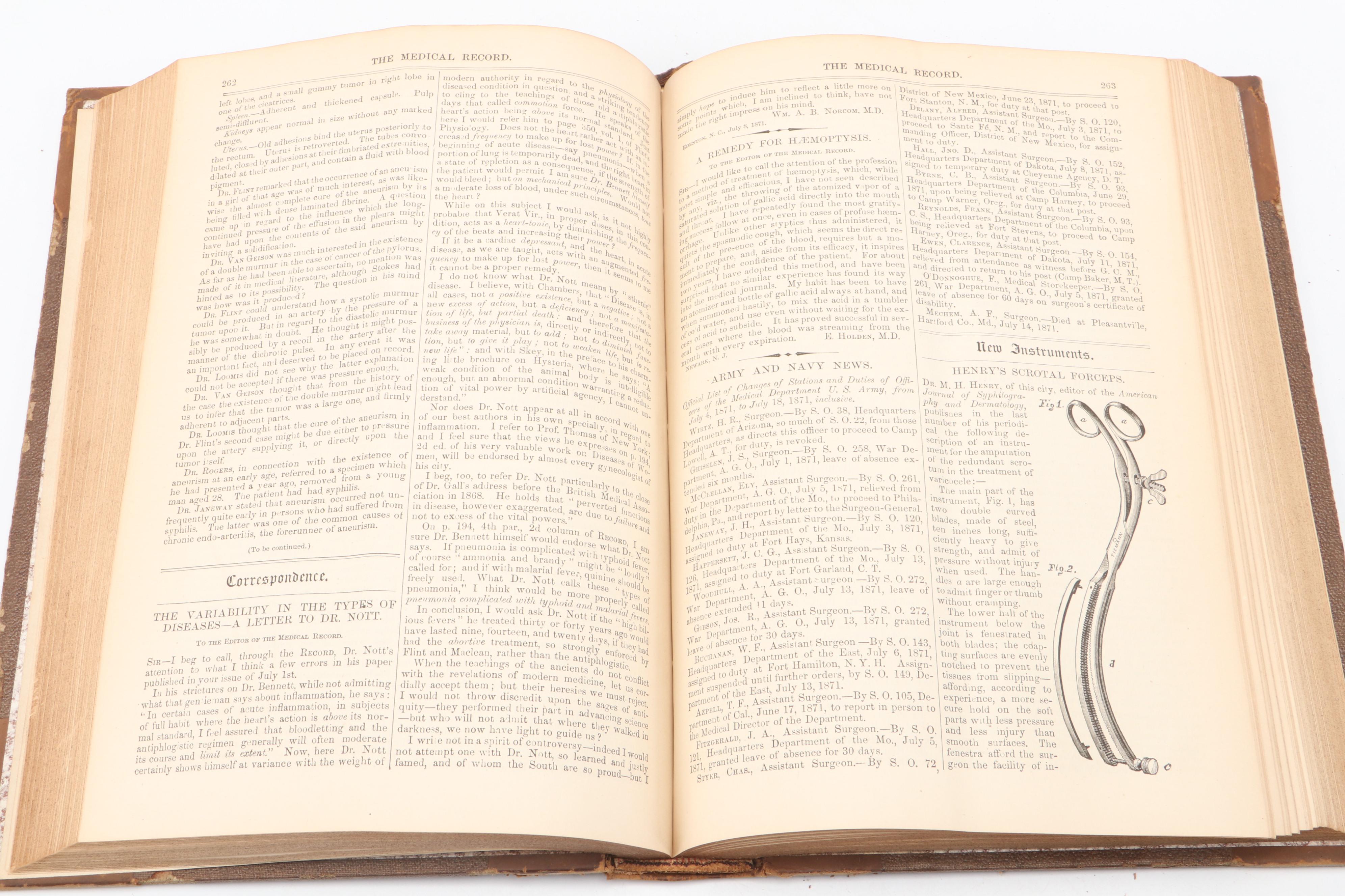 "The Medical Record" Incomplete Series Edited by George F. Shady, 1867