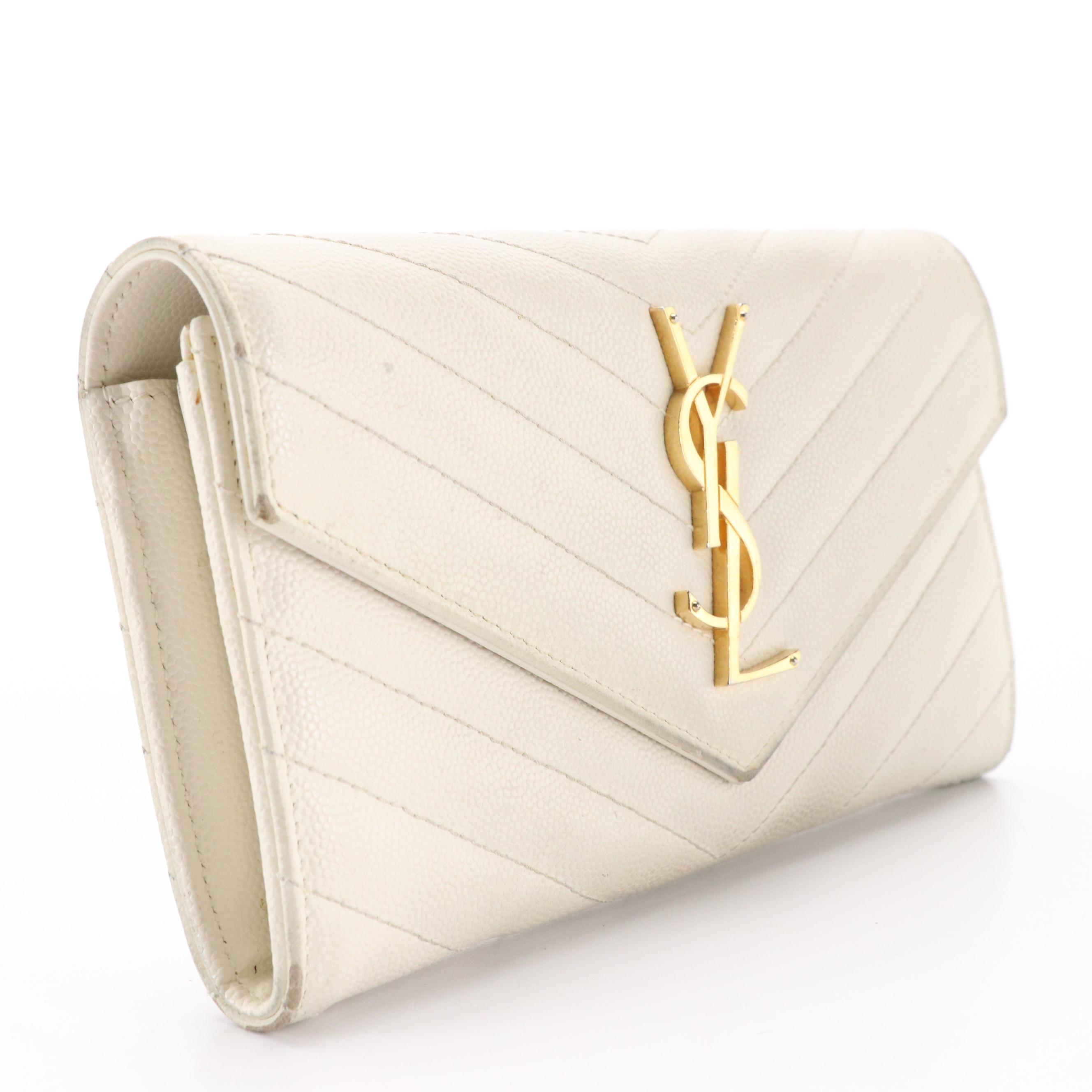 Saint Laurent YSL Cassandre Envelope Wallet in Chevron Quilted Grained Leather