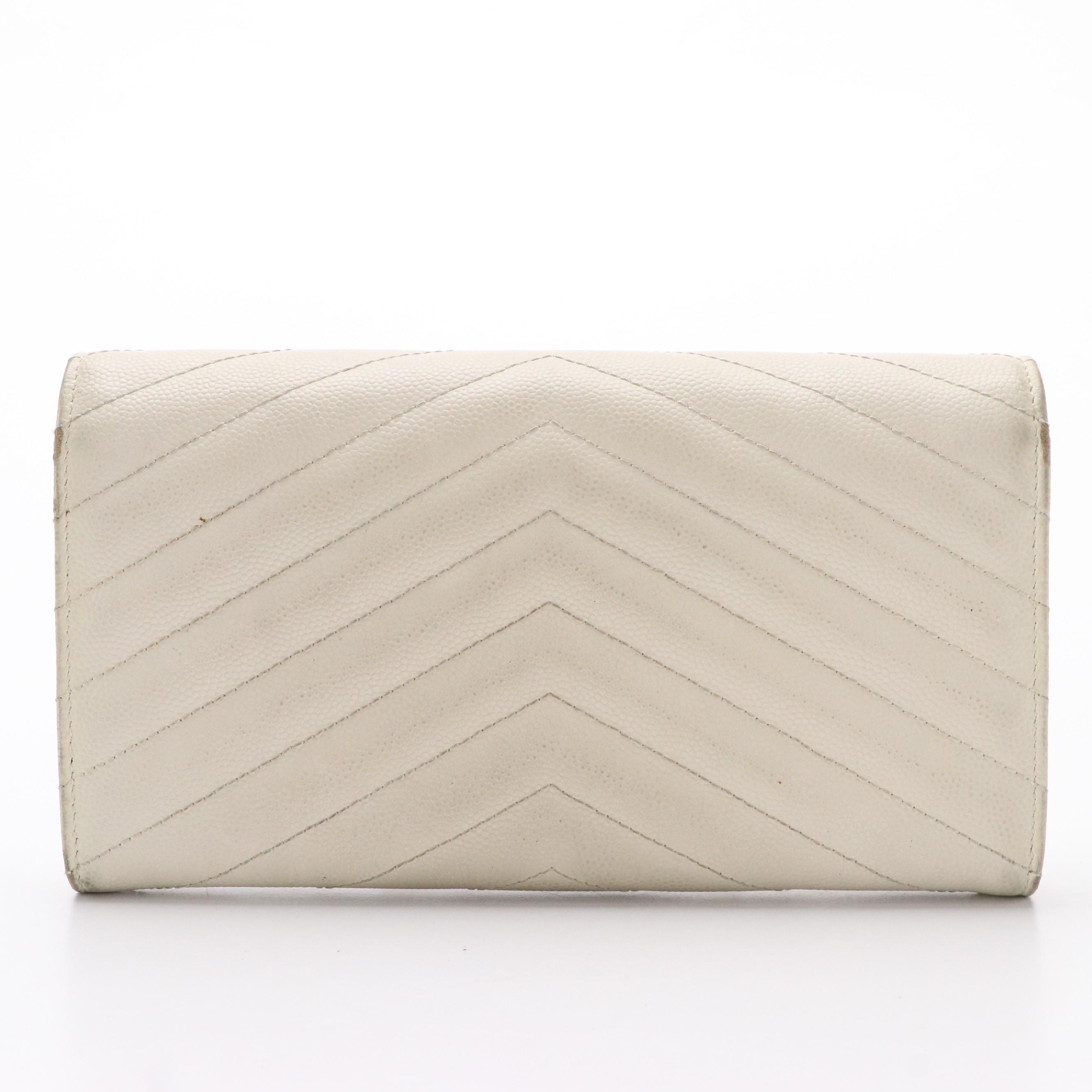 Saint Laurent YSL Cassandre Envelope Wallet in Chevron Quilted Grained Leather