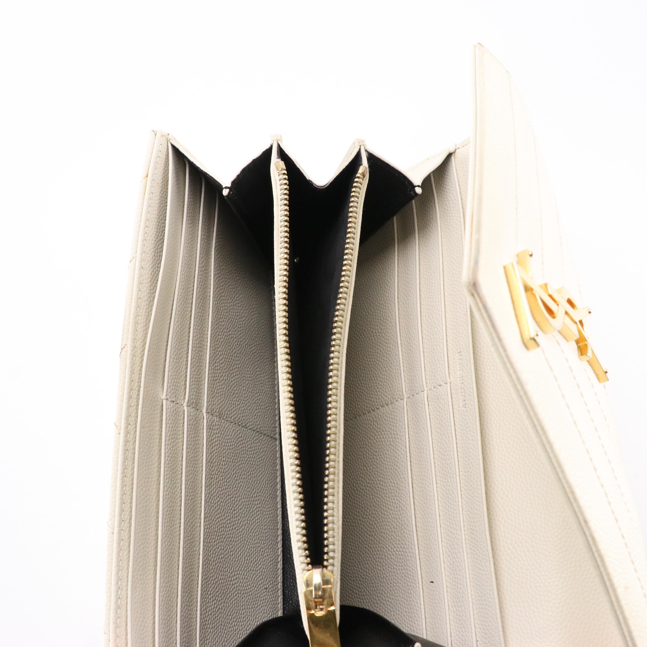 Saint Laurent YSL Cassandre Envelope Wallet in Chevron Quilted Grained Leather