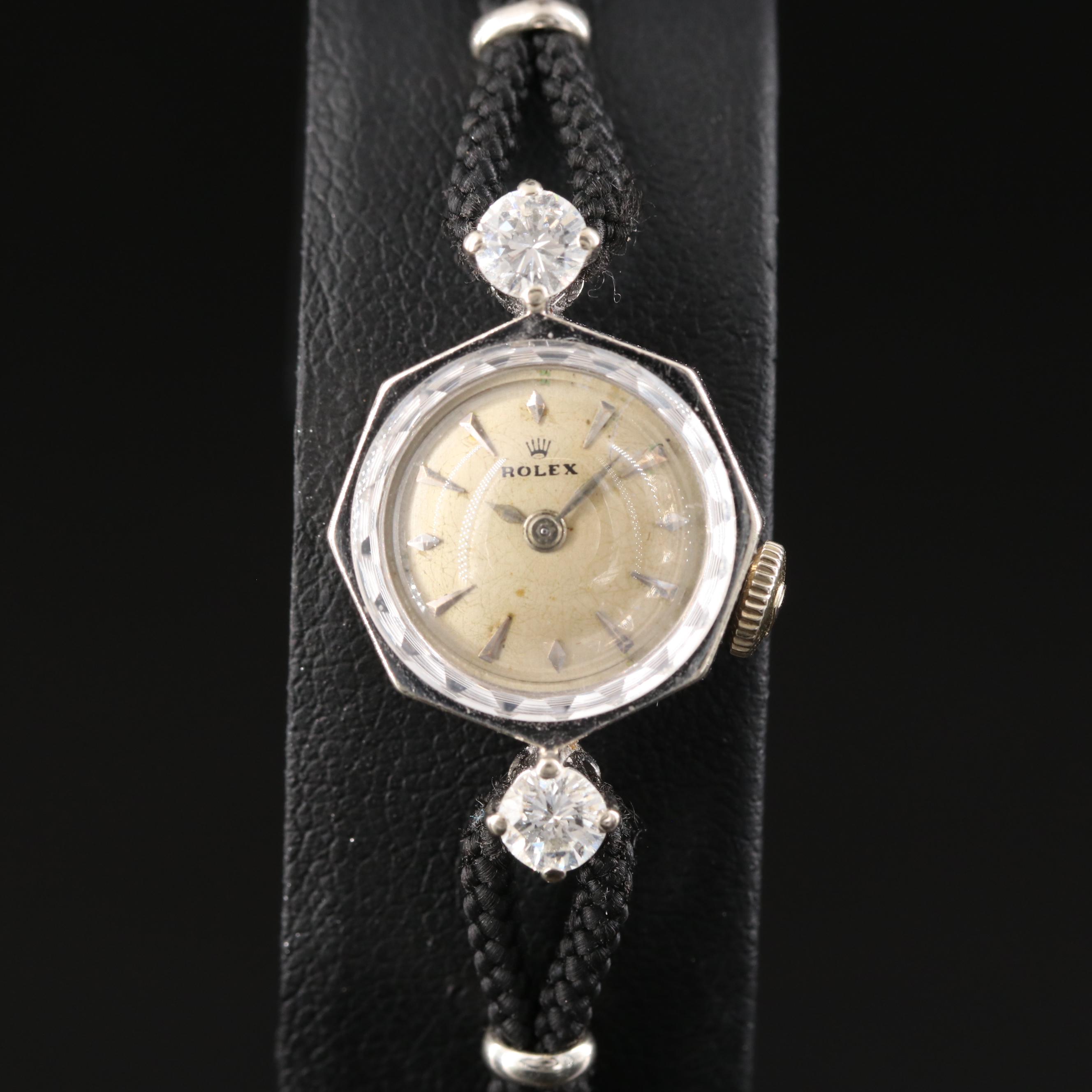 Vintage Rolex 14K Octagon Shape Diamond Watch