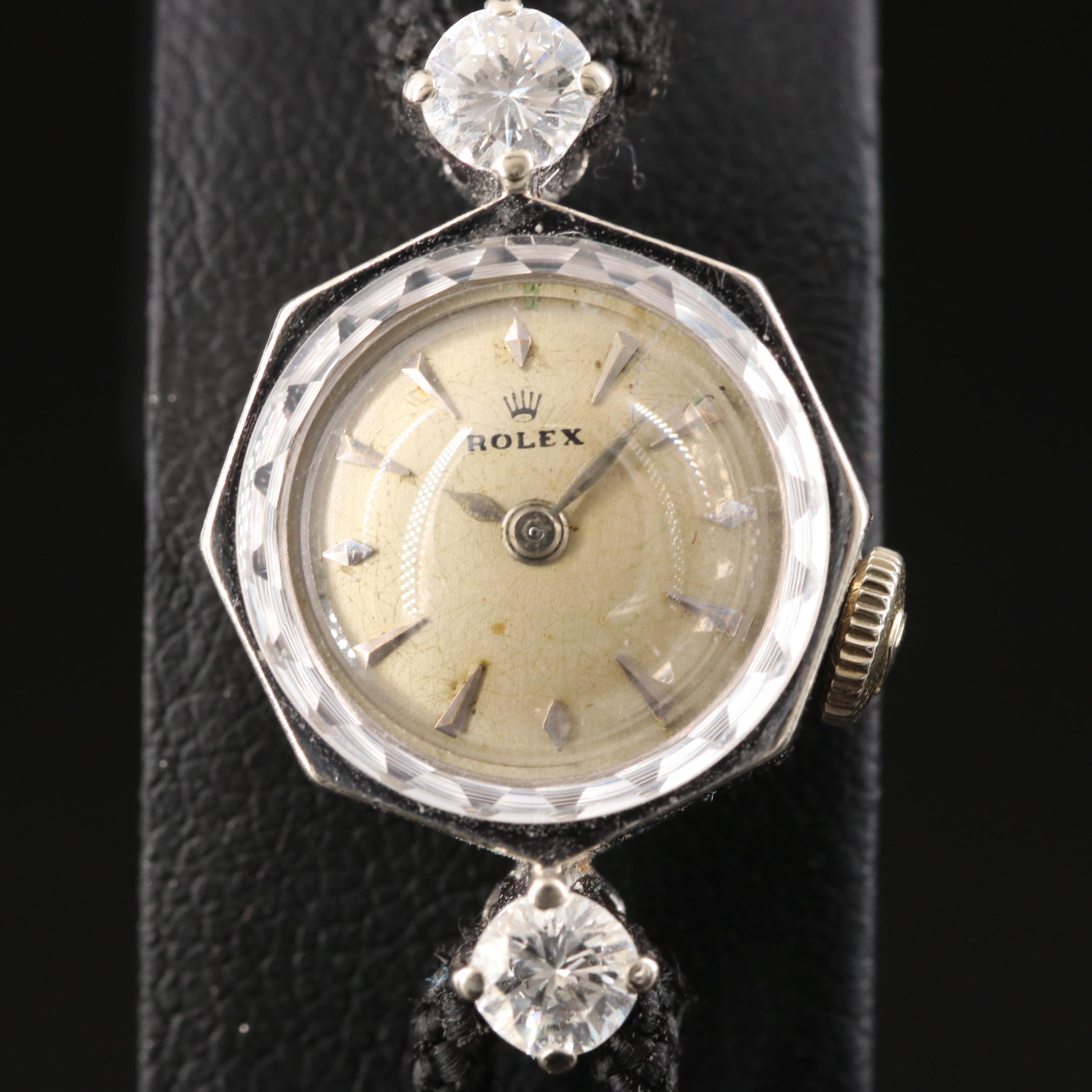 Vintage Rolex 14K Octagon Shape Diamond Watch