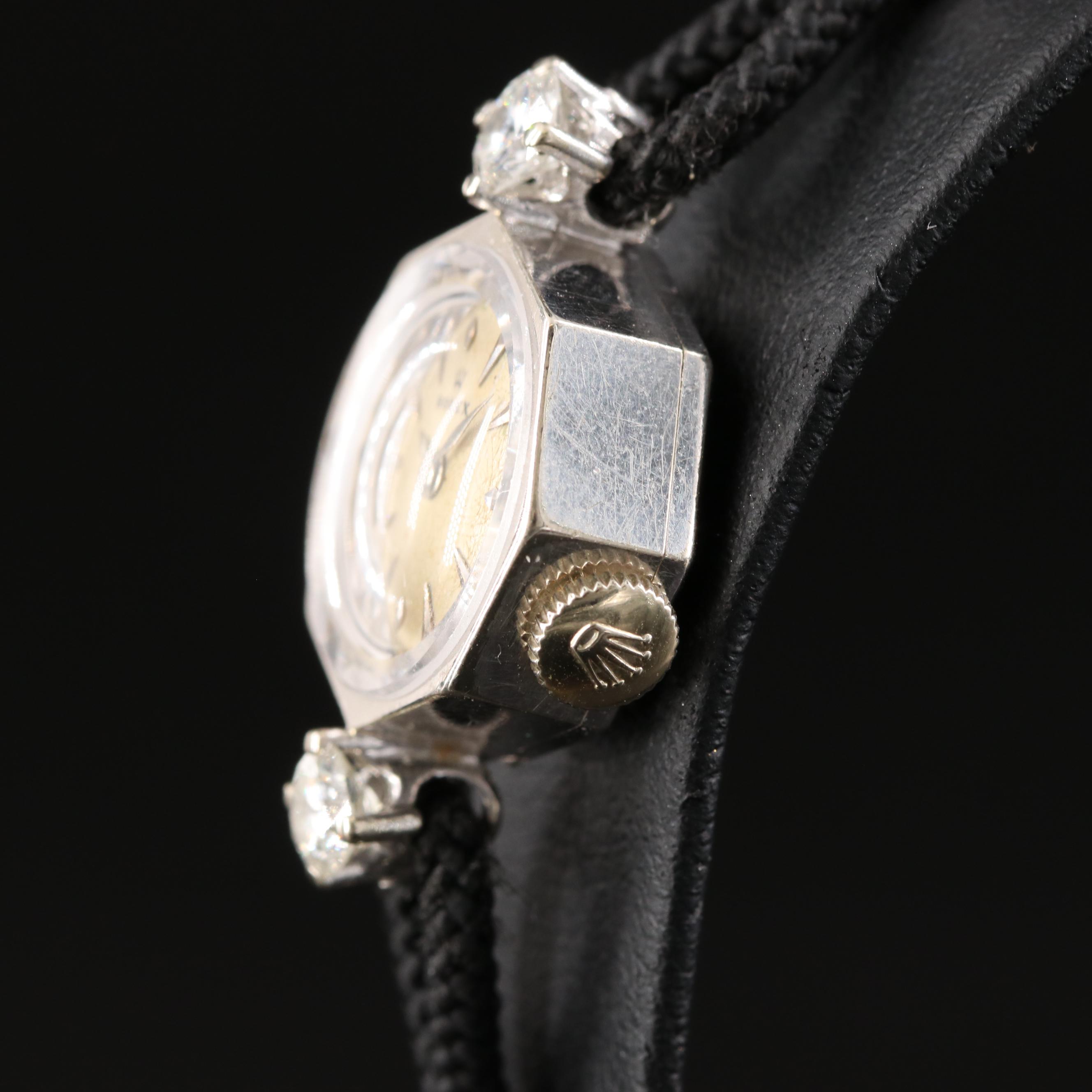 Vintage Rolex 14K Octagon Shape Diamond Watch