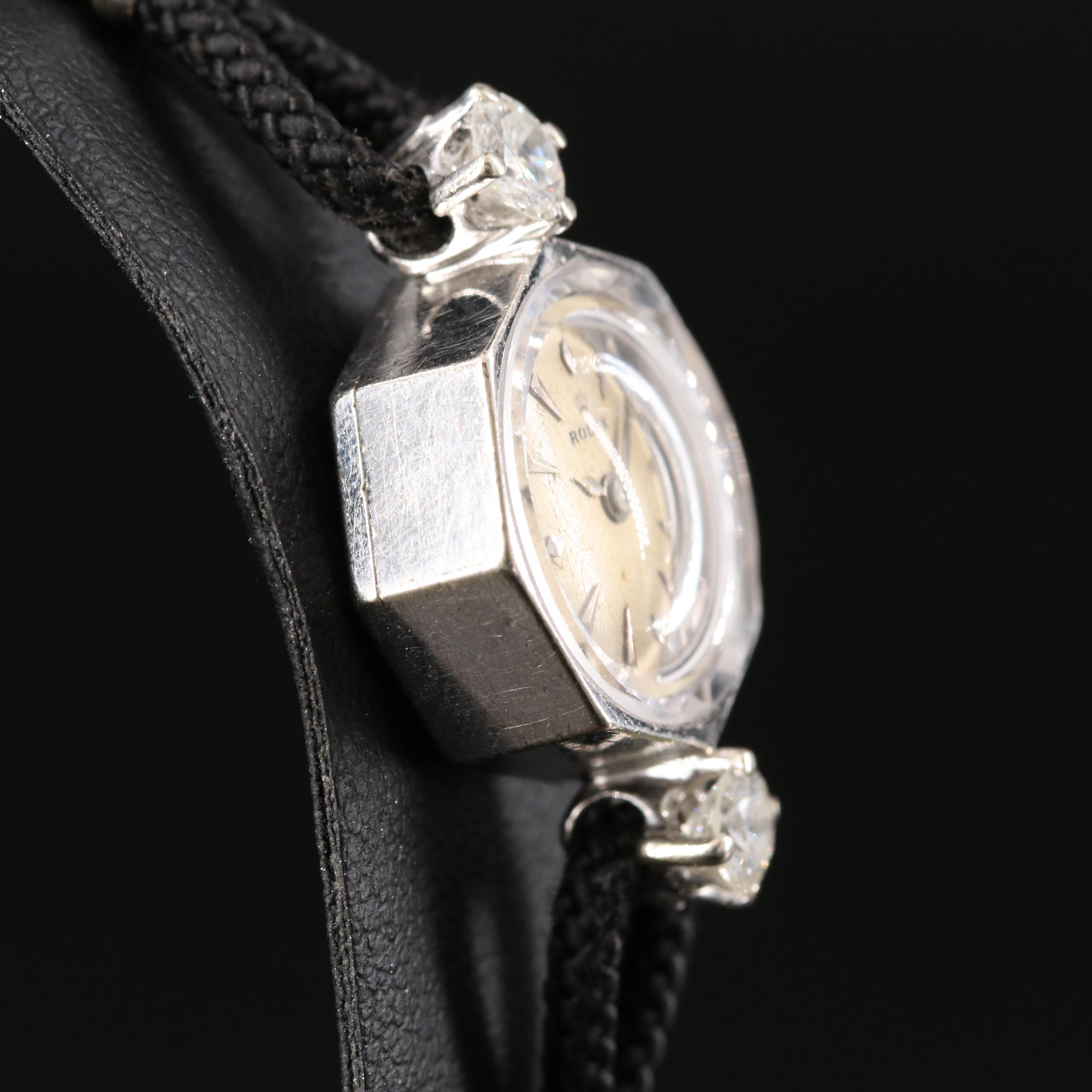 Vintage Rolex 14K Octagon Shape Diamond Watch