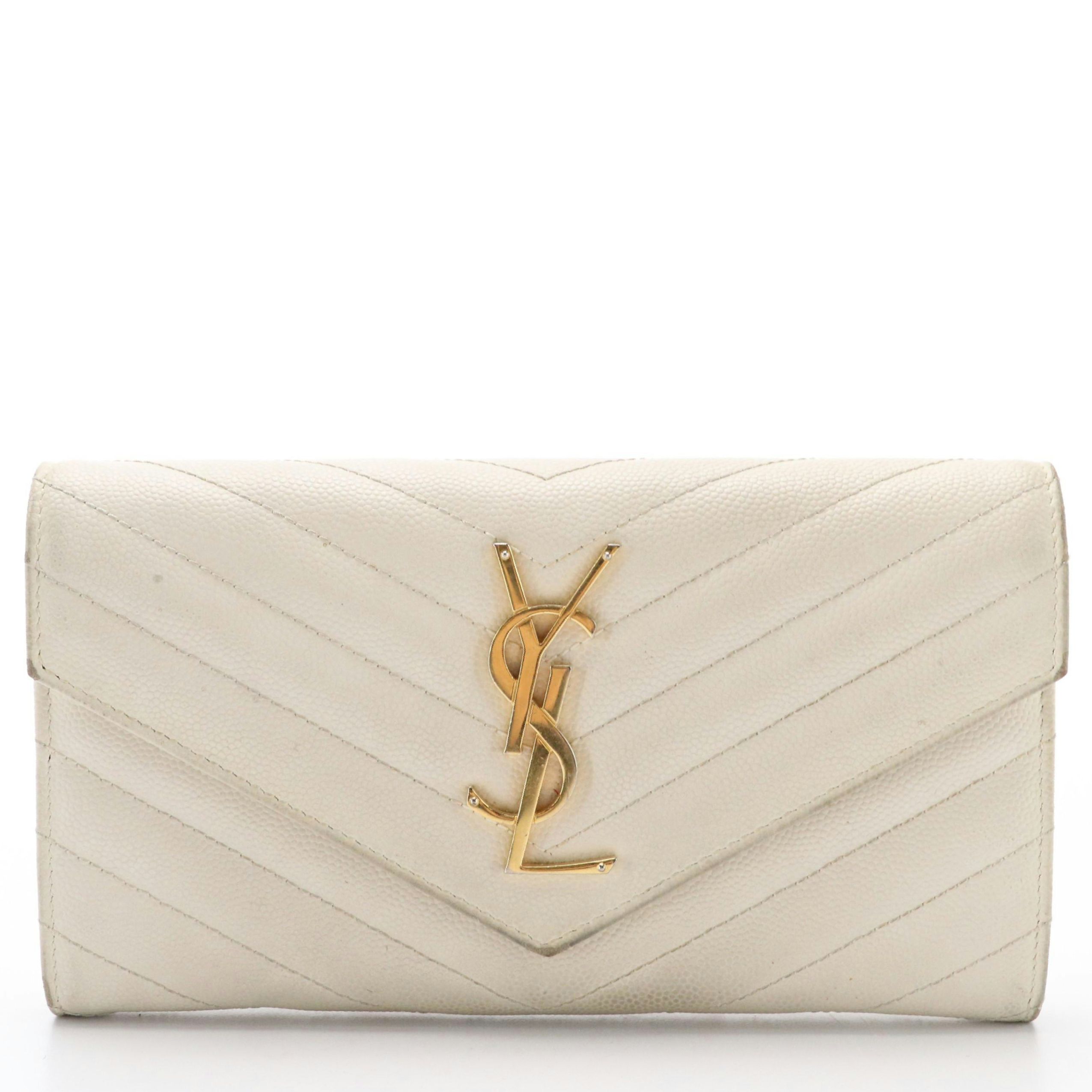 Saint Laurent YSL Cassandre Envelope Wallet in Chevron Quilted Grained Leather