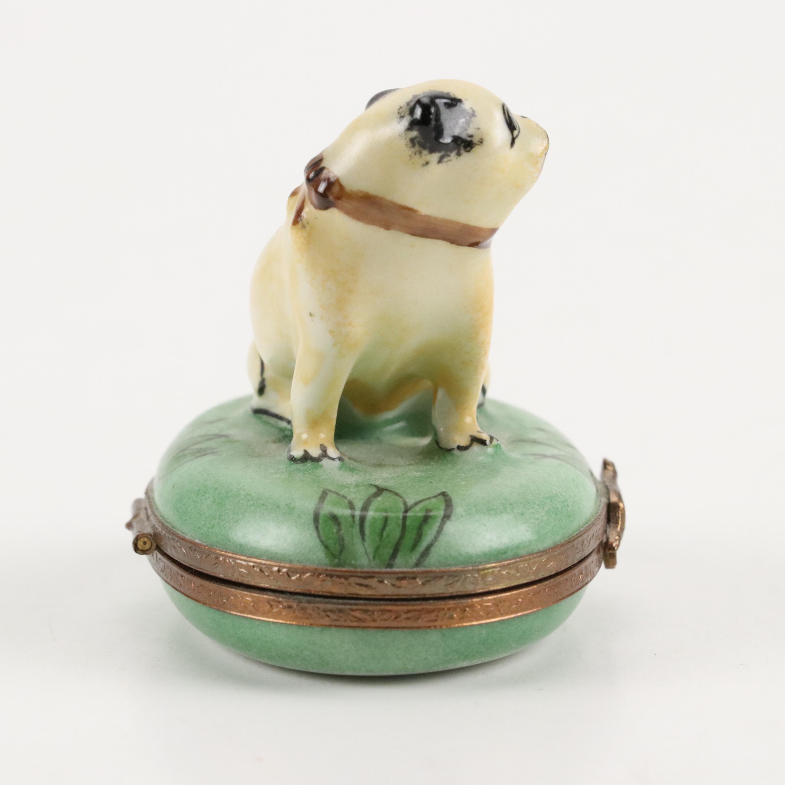 Hand-Painted Porcelain Pug Limoges Box
