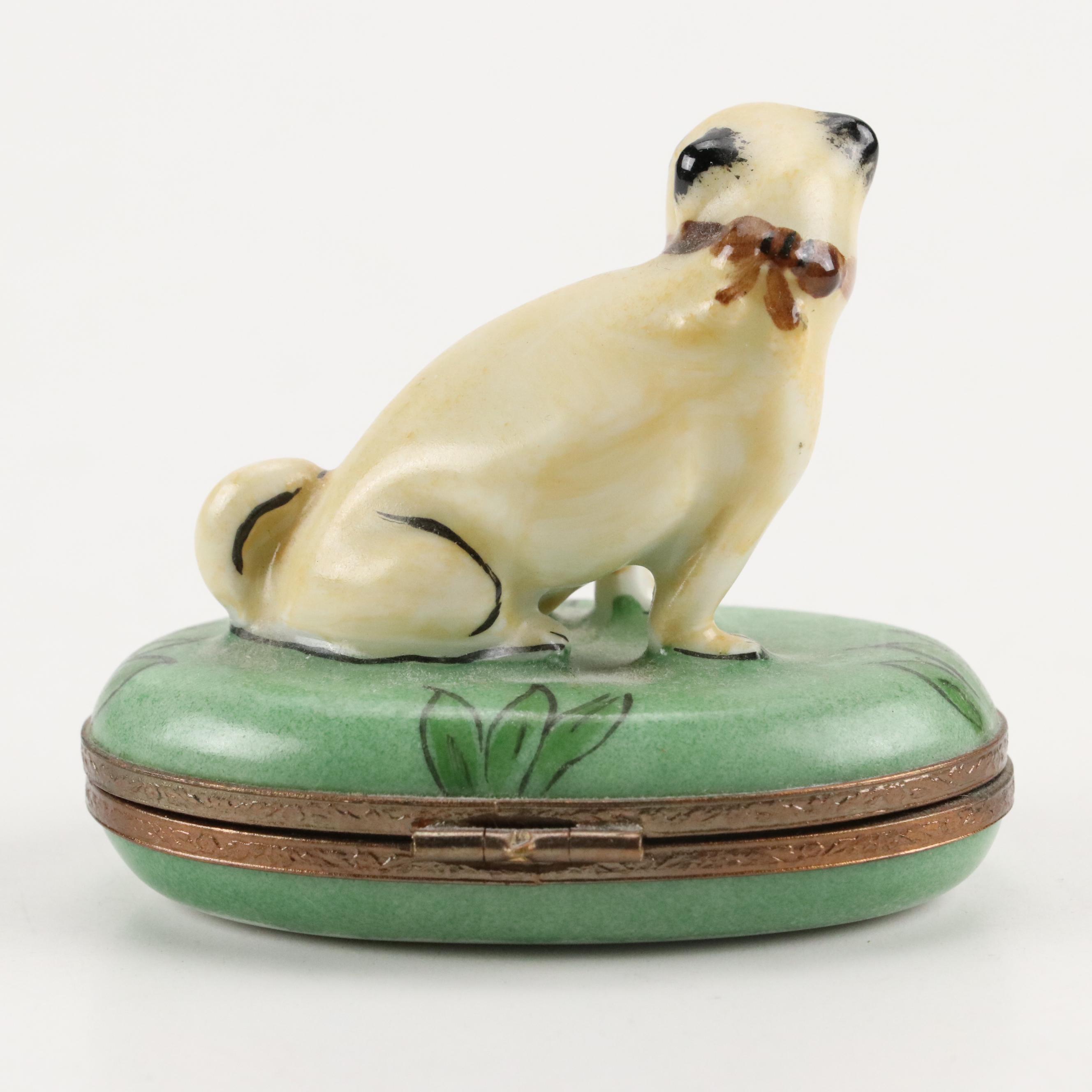 Hand-Painted Porcelain Pug Limoges Box