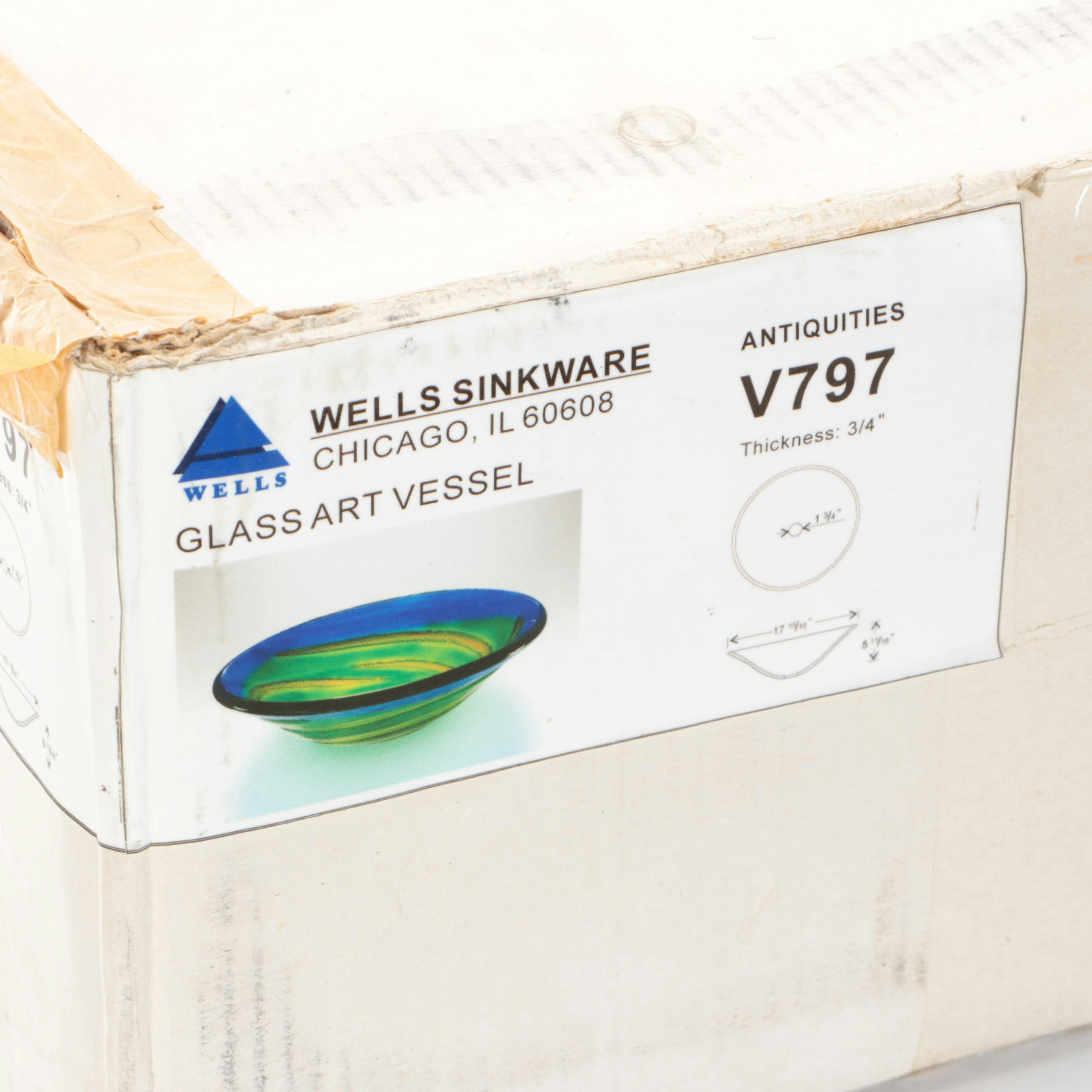 Wells Sinkware Art Glass Vessel with Wall Mount Glass and Chrome Vanity