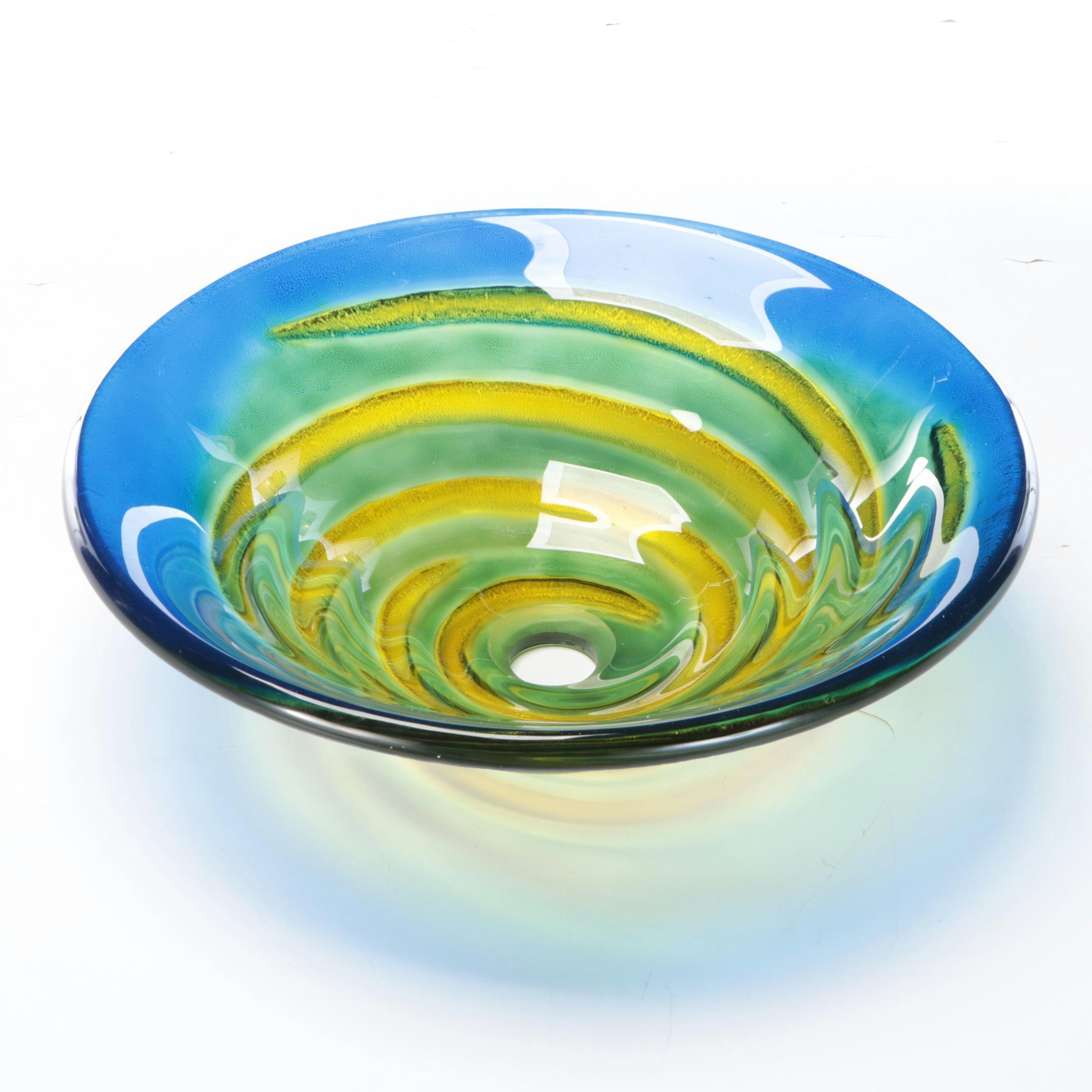 Wells Sinkware Art Glass Vessel with Wall Mount Glass and Chrome Vanity