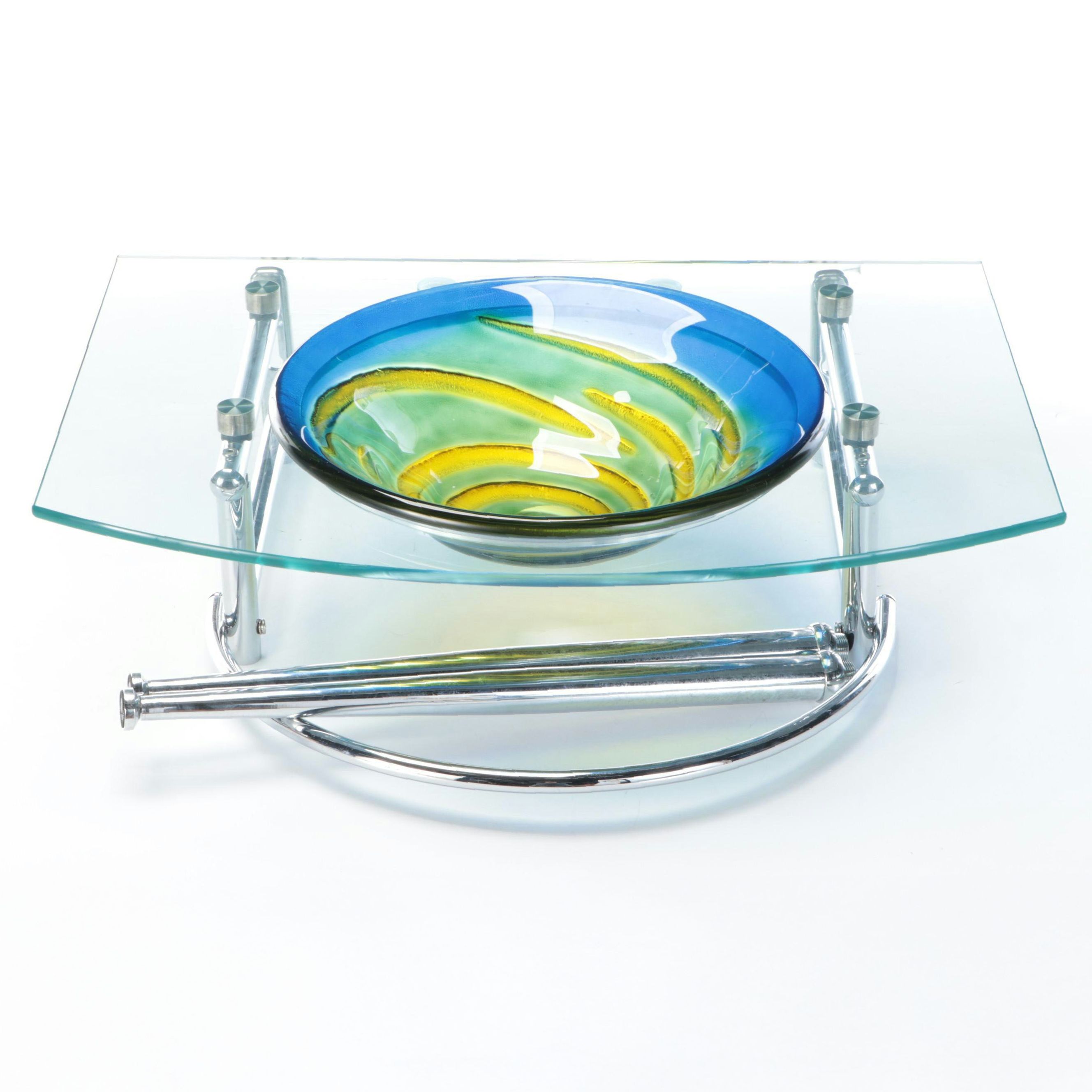 Wells Sinkware Art Glass Vessel with Wall Mount Glass and Chrome Vanity