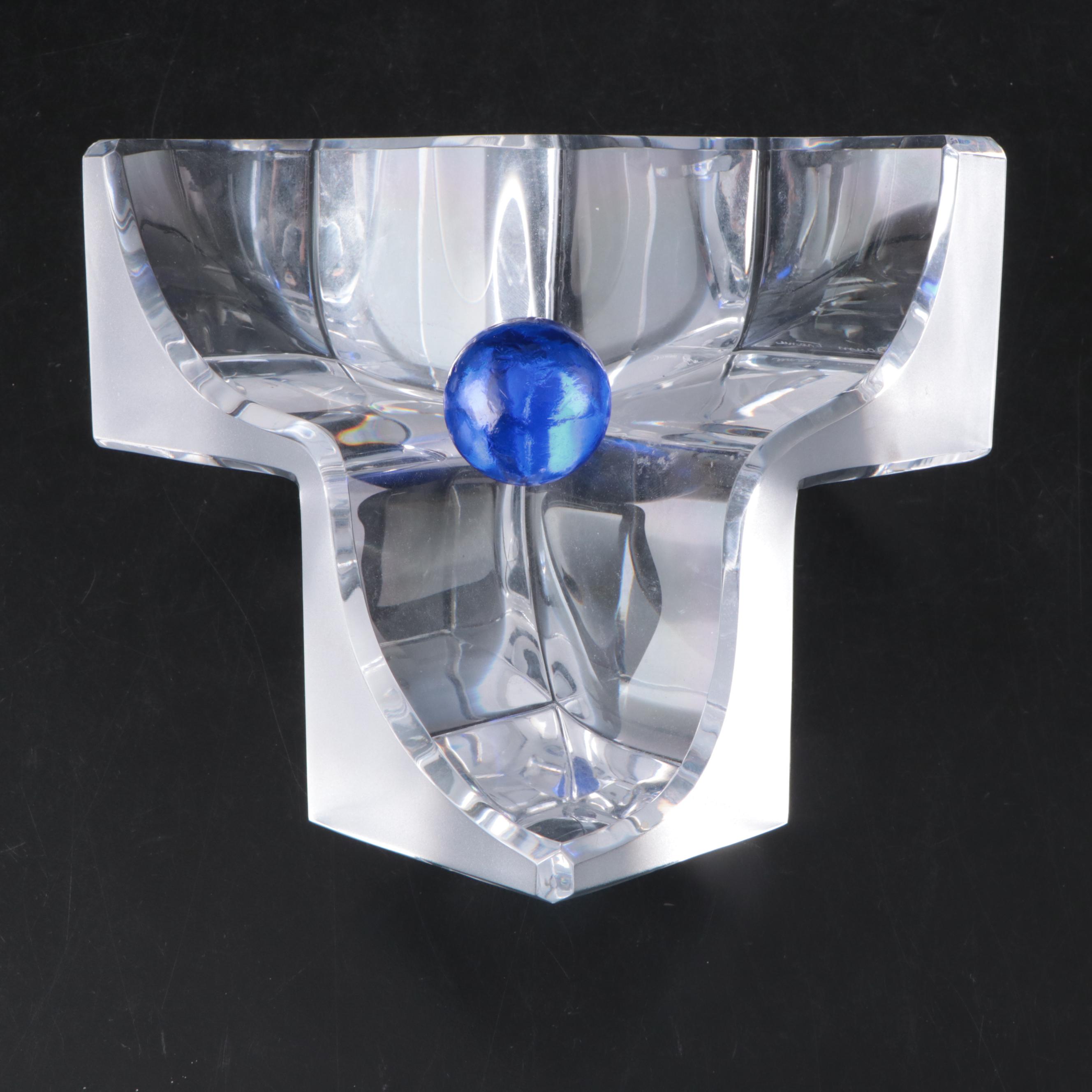 Daum of France Crystal Cube Ashtray with Blue Marble